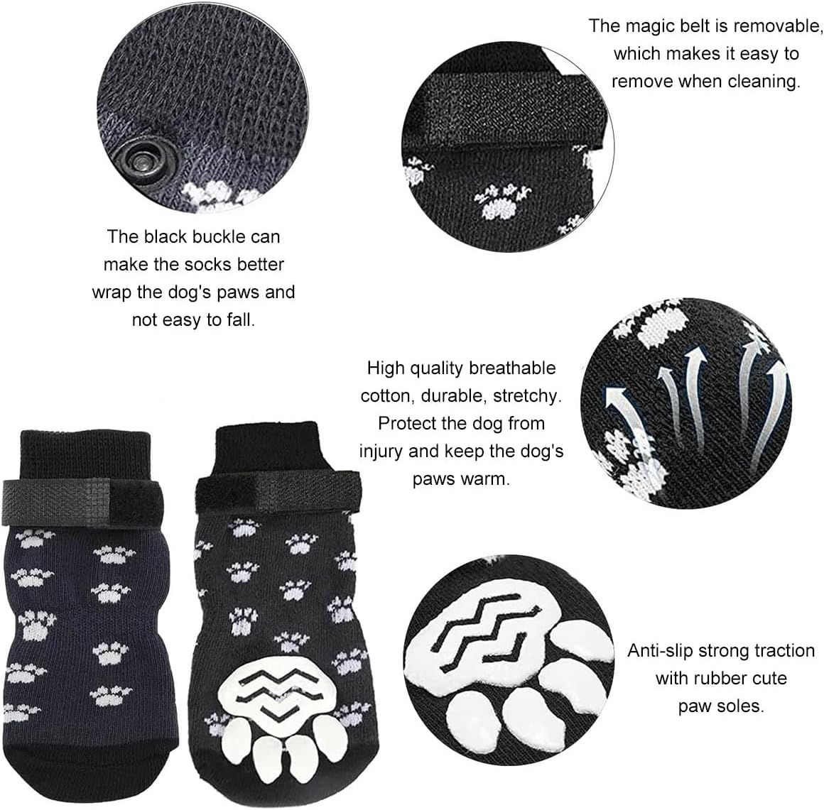 Non-Slip Socks for Dogs, 4 Pieces Dog Socks, Non-Slip, Non-Slip Paw Protection for Dogs, Adjustable Paw Protection for Dogs, Non-Slip Traction Dog Shoes, Suitable for Indoor and Outdoor Use image number 3