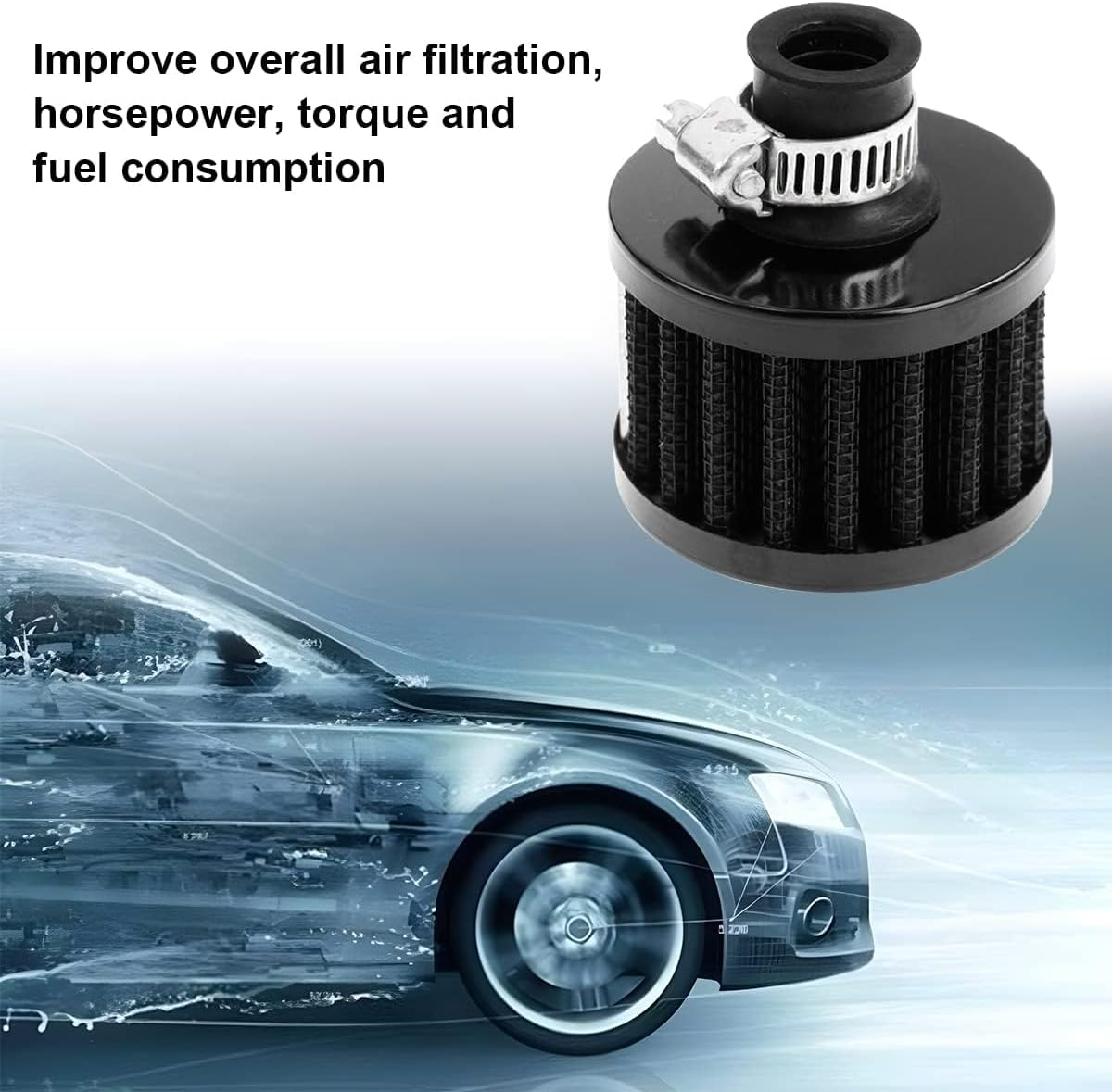 Air Intake Filter Breather, 0.47 Inch Universal Cold Air Filter, 12Mm Car Turbo Vent Air Intake Filter Cleaner, Crankcase Breather Compatible with Car and Motorcycle Engine Parts (Black) image number 4