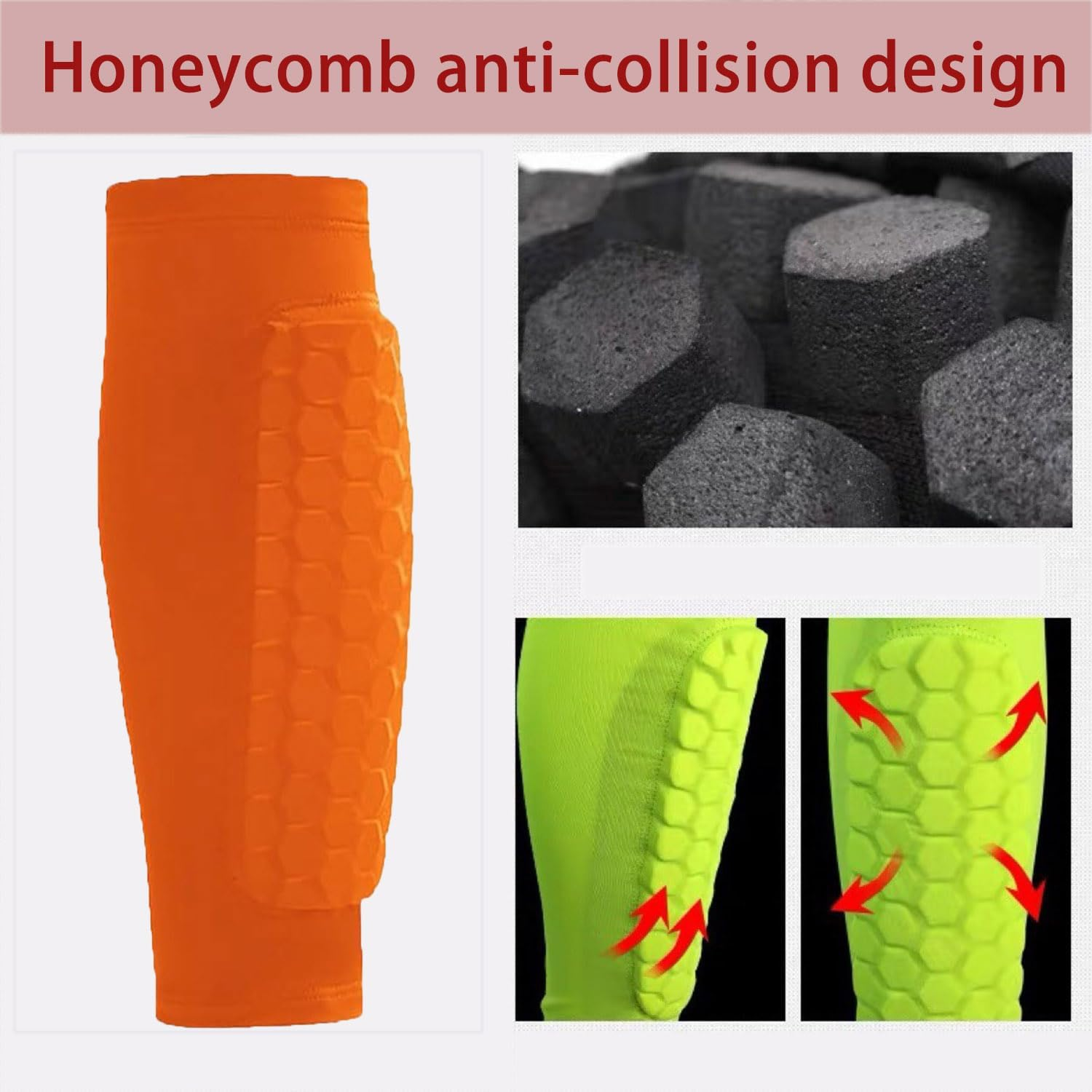 Roczential Shin Guards for Soccer, Lightweight Shin Pads for Kids Youth & Adult - Football Shin Defender Protective Gear, Comfortable Breathable Leg Guards. (1, Orange, Medium) image number 6