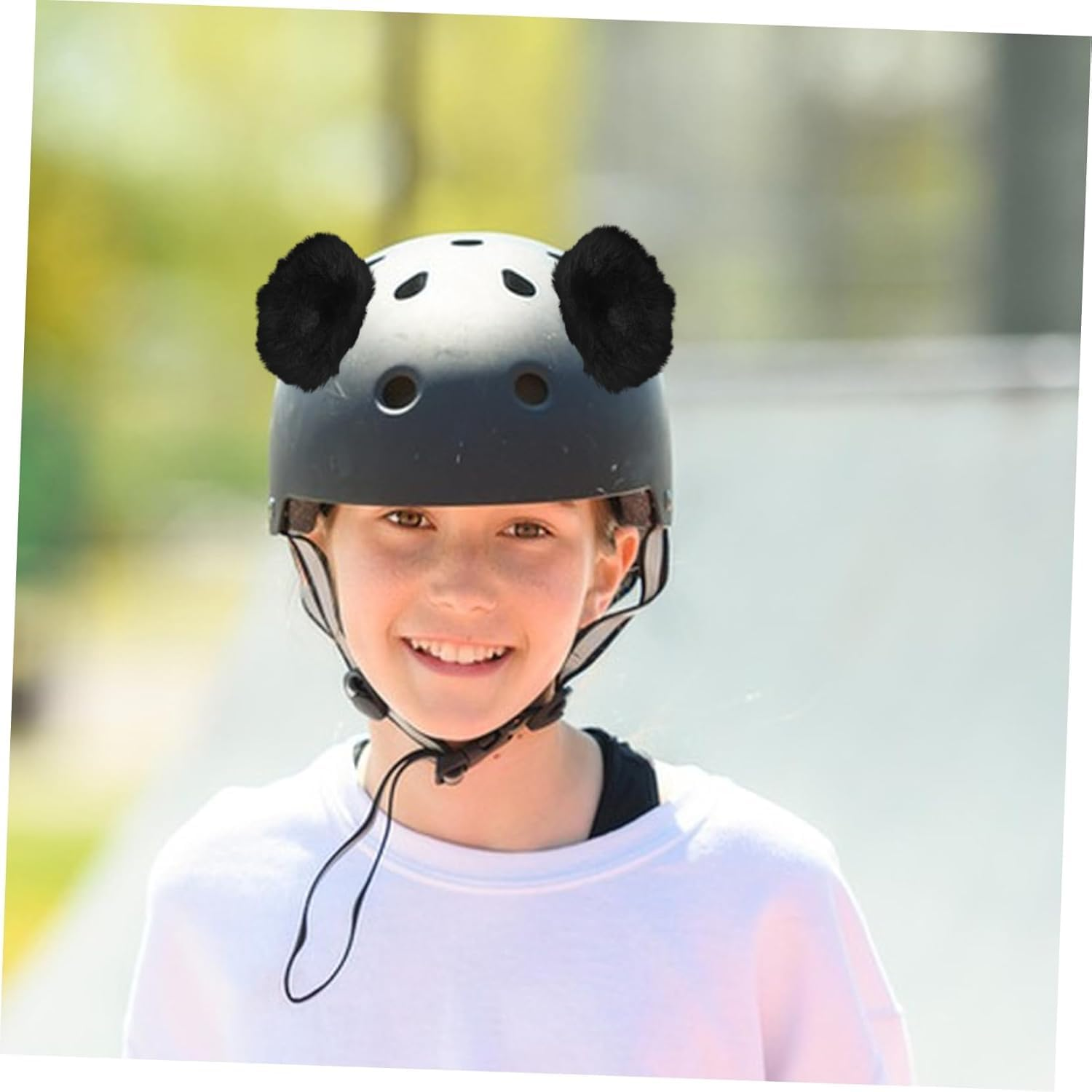 2Pcs Bear Ear Motorcycle Helmet Decorations,Black Fashionable Soft Helmet Ornaments for Riding Biking and Outdoor Activities image number 2