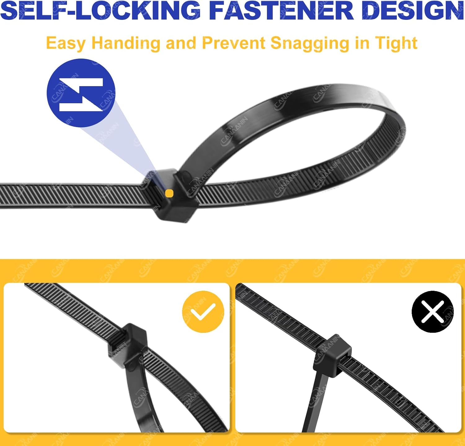 CANAANIN 8 Inch White Zip Ties 4X200 200 PCS Heavy Duty Multi-Purpose Self-Locking Anti-Uv Nylon Cable Cord Zipties Wire Ties for Home Office Garden