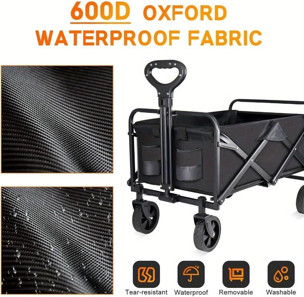 YAYULI Trolly Cart with Wheels, Portable Cart, 120 Liters Camping Cart, Utility Beach Trolley, Which Can Be Used Not Only for Outdoor Garden Use, but Also for Supermarket Shopping (Black) - Black image number 3