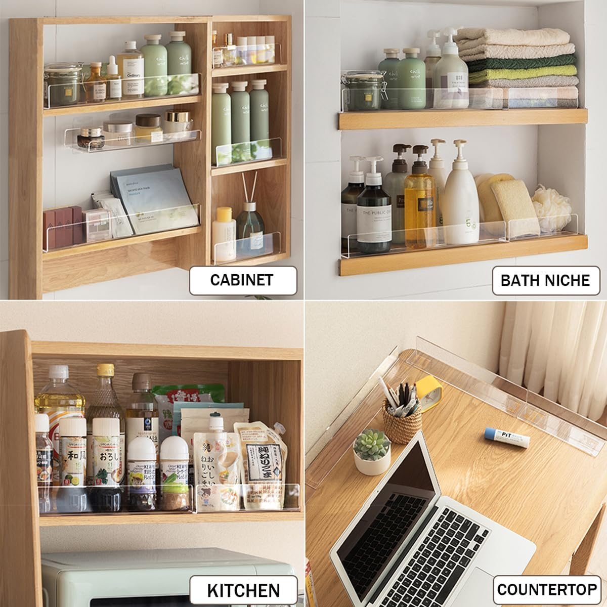 MORNITE 3 Pcs Acrylic Board Organizers for Medicine Cabinet, Acrylic Blocker Shelves Panel for Toilet Cabinet, Storage Divider for Kitchen Bathroom Closet Garage Office, 15.7" Clear image number 3