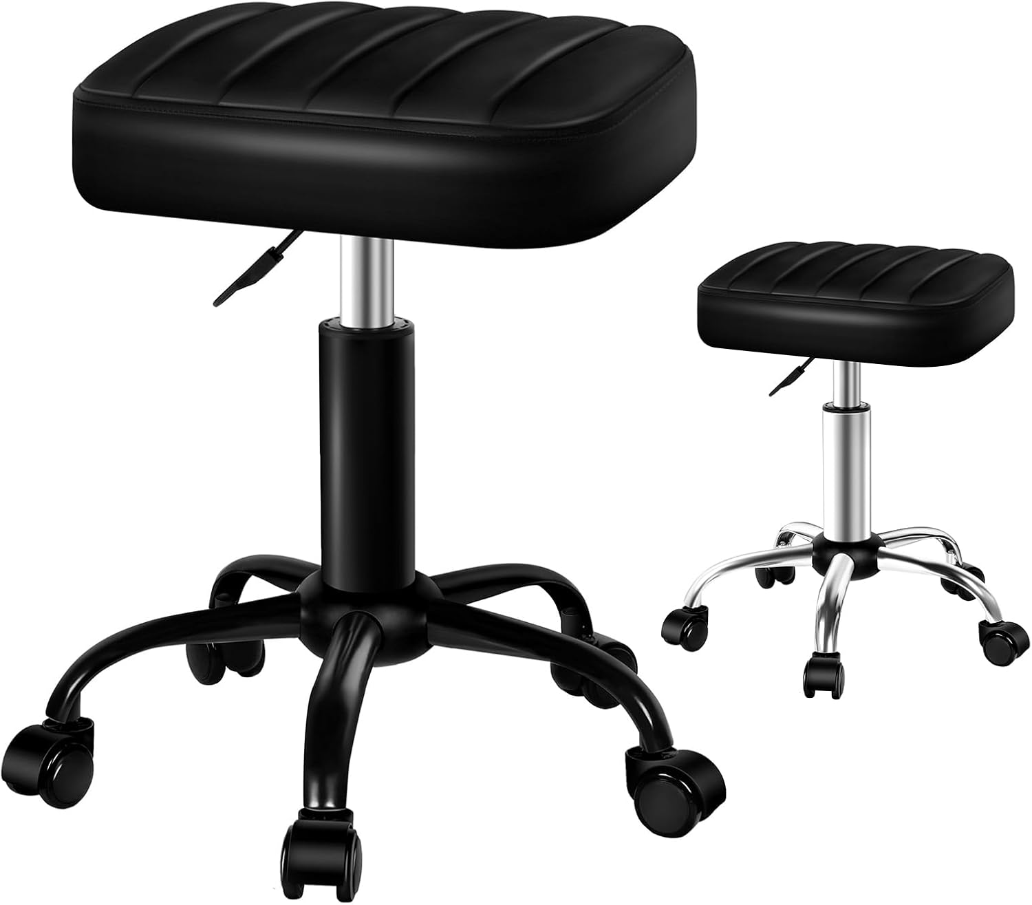 ALFORDSON Salon Stool with PU Leather Upholstery, Adjustable Drafting Rolling Stools in 49-64.5Cm Height, Swivel Spa Chair with Rolling Wheels Hair Barber for Massage Table(Lina Black)