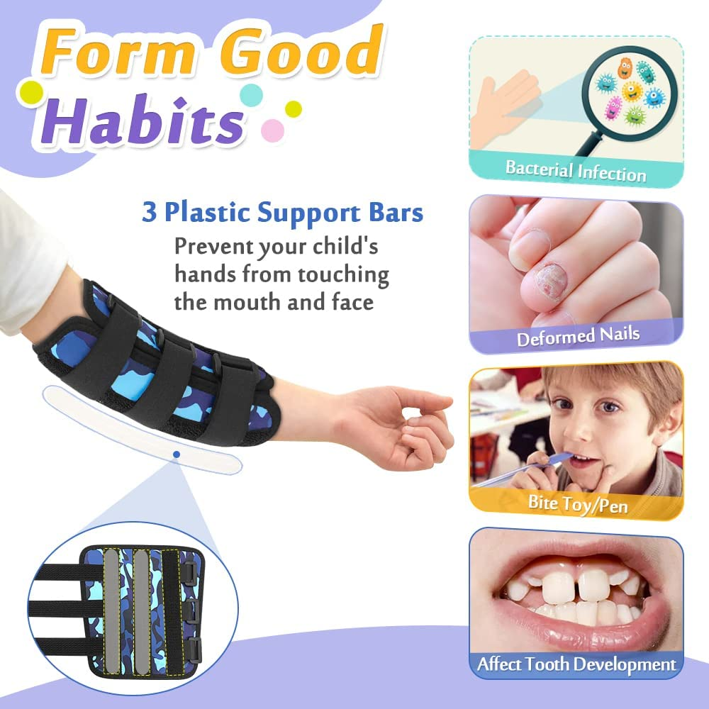 Thumb Sucking Stop for Kids Nail Biting Treatment Finger Guard Nail Biter Stopper Gloves Prevention Chewing Nails anti Nose Picking Biting Deterrent for Child Pediatric Elbow Immobilizer Brace (2 PCS) image number 1