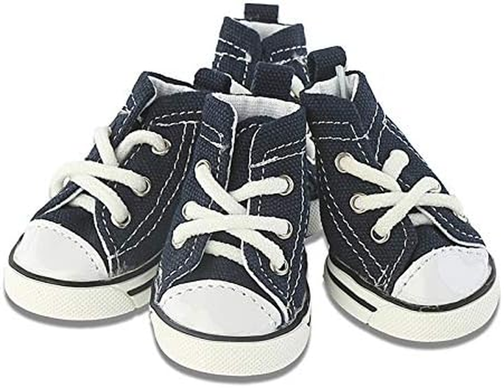 4 Pieces Pet Dog Puppy Canvas Sport Shoes, Boots, Outdoor Nonslip Causal Dog Shoes (Blue, #3) image number 4
