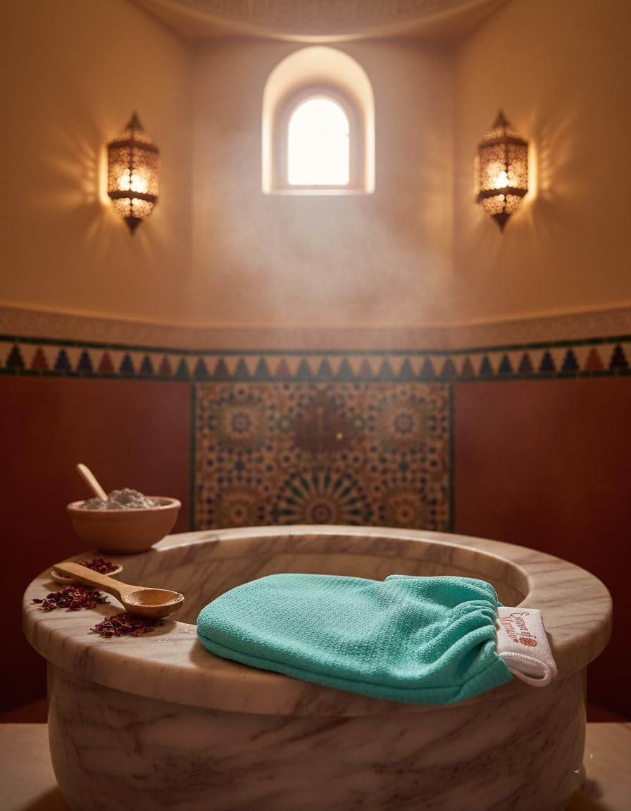 Moroccan Exfoliating Kessa Glove Hammam Exfoliation Scrubbing Mitt Spa Scrub Made in Morocco Premium Quality Blue Turquoise