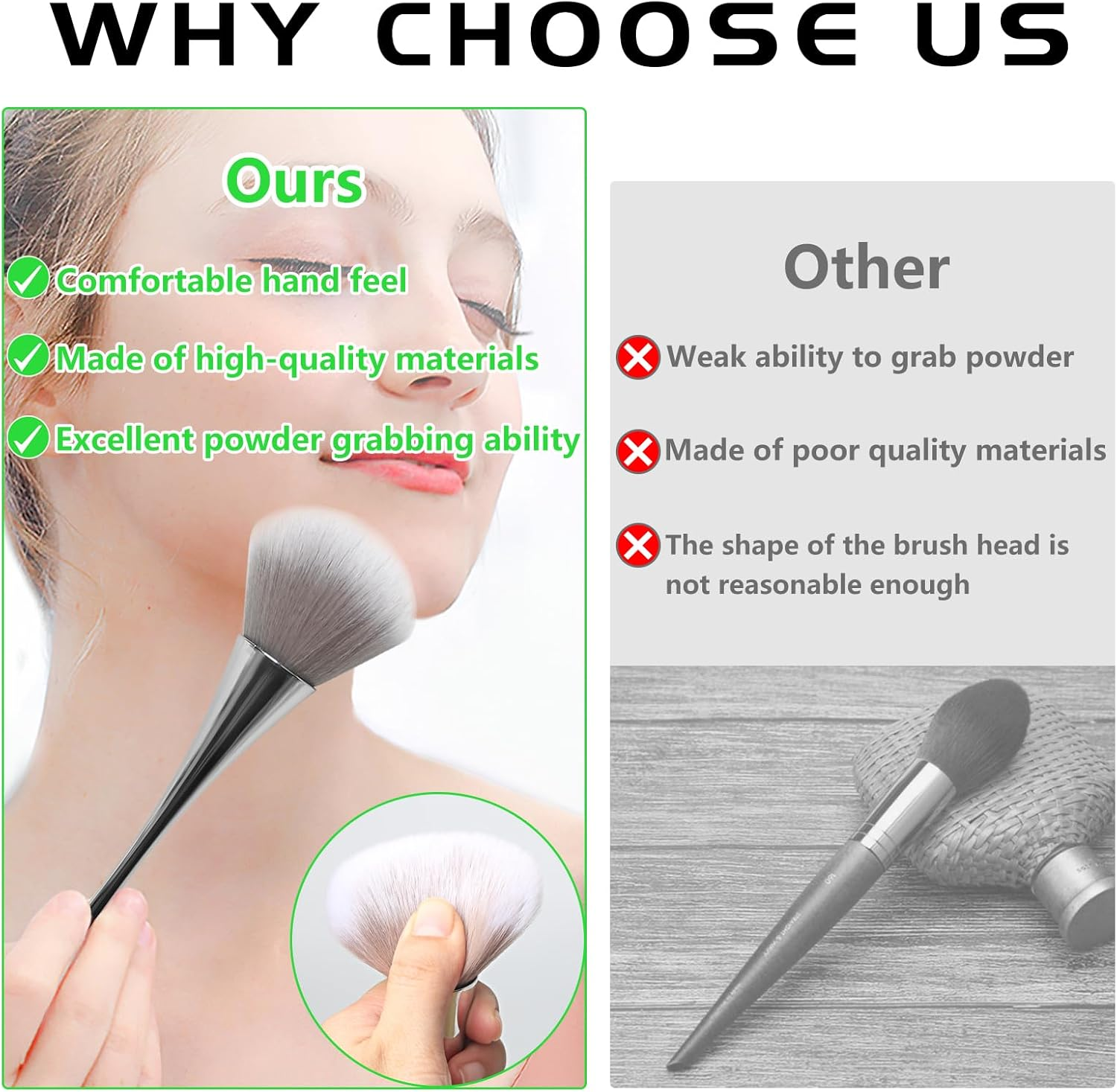 Large Powder Makeup Brush with Plush Fibers for Loose or Pressed Setting Powder, Blush, Bronzer in Blue with PVC Bow Box - Blue image number 3