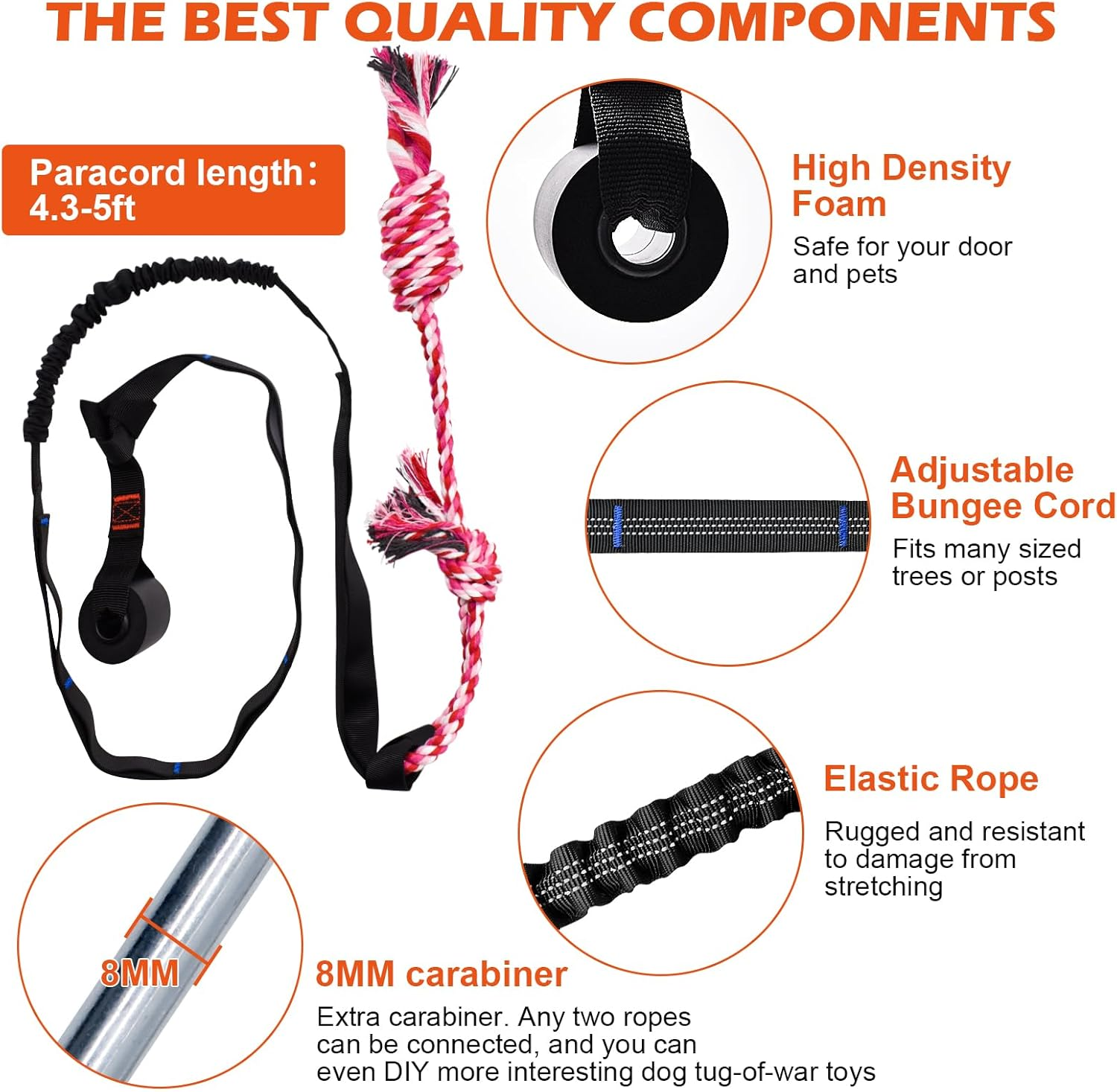 Door Anchor Dog Hanging Bungee Tug Toy for Small Dog Pull Rope and Tug of War, Indoor Outdoor Pull Interactive Toy, Durable Retractable Tugger Dog Rope Toy with 2 Chew Toys for Dogs and Cats image number 1