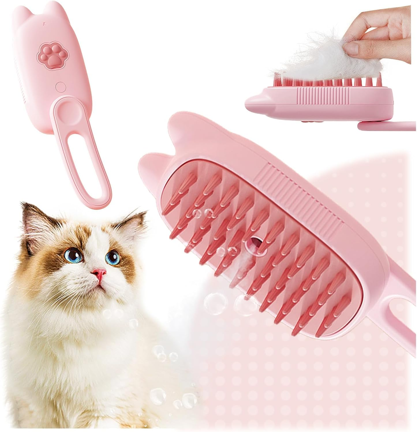 Steamy Cat Brush Cat Steam Brush 3 in 1 Cat Steam Brush for Massage Detangling and Hair Removal Cat Grooming Brush for Cats and Dogs (Milky)