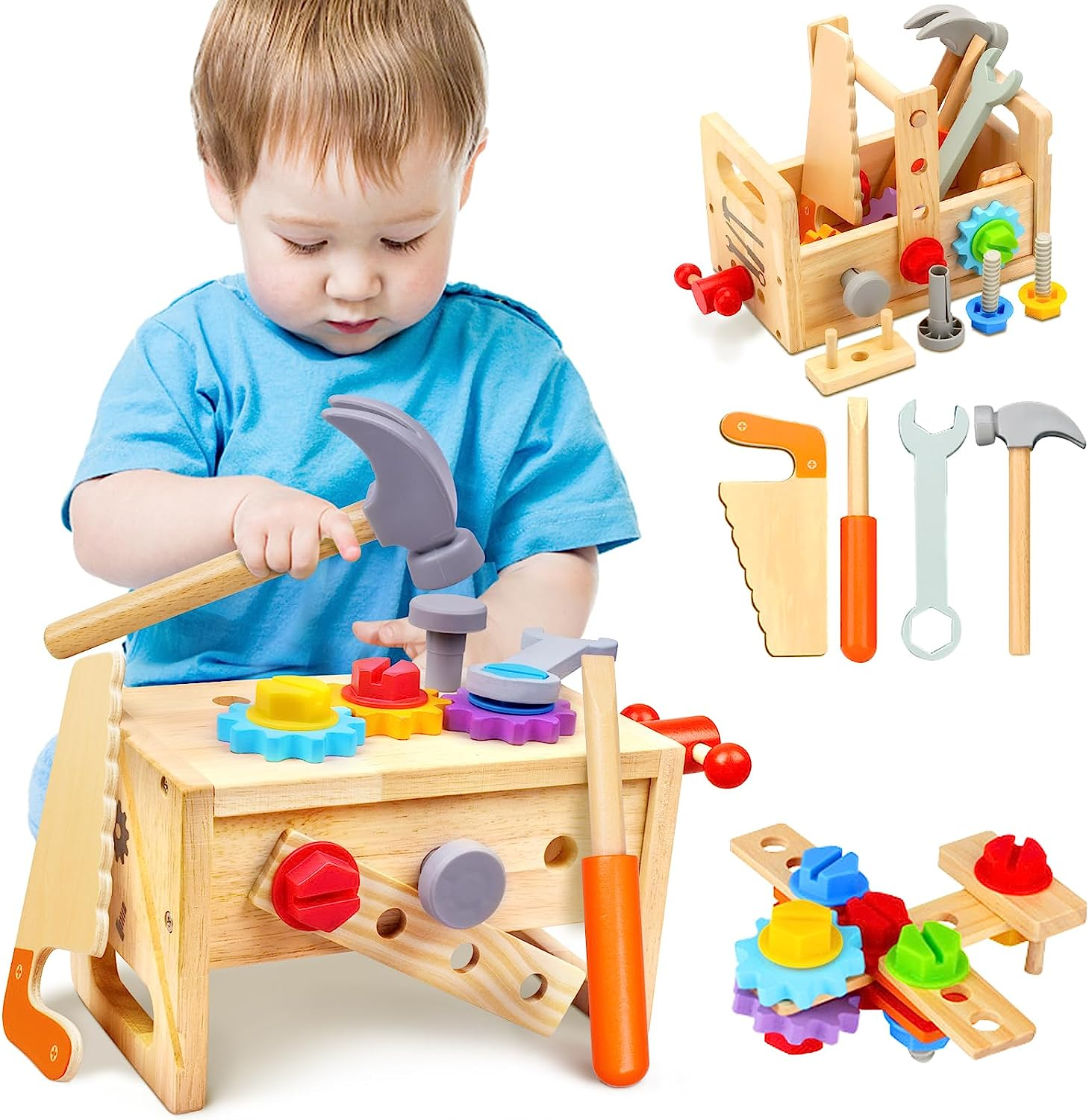 Wooden Tool Set for Kids 3 4 5 Year Old, 29 Pcs Educational STEM Toys Suit, Pretend Play Construction Toy Montessori Toys for 3 Year Old, Gift for Toddlers Boys Ages 3 4 5 6 7 Years Old image number 4