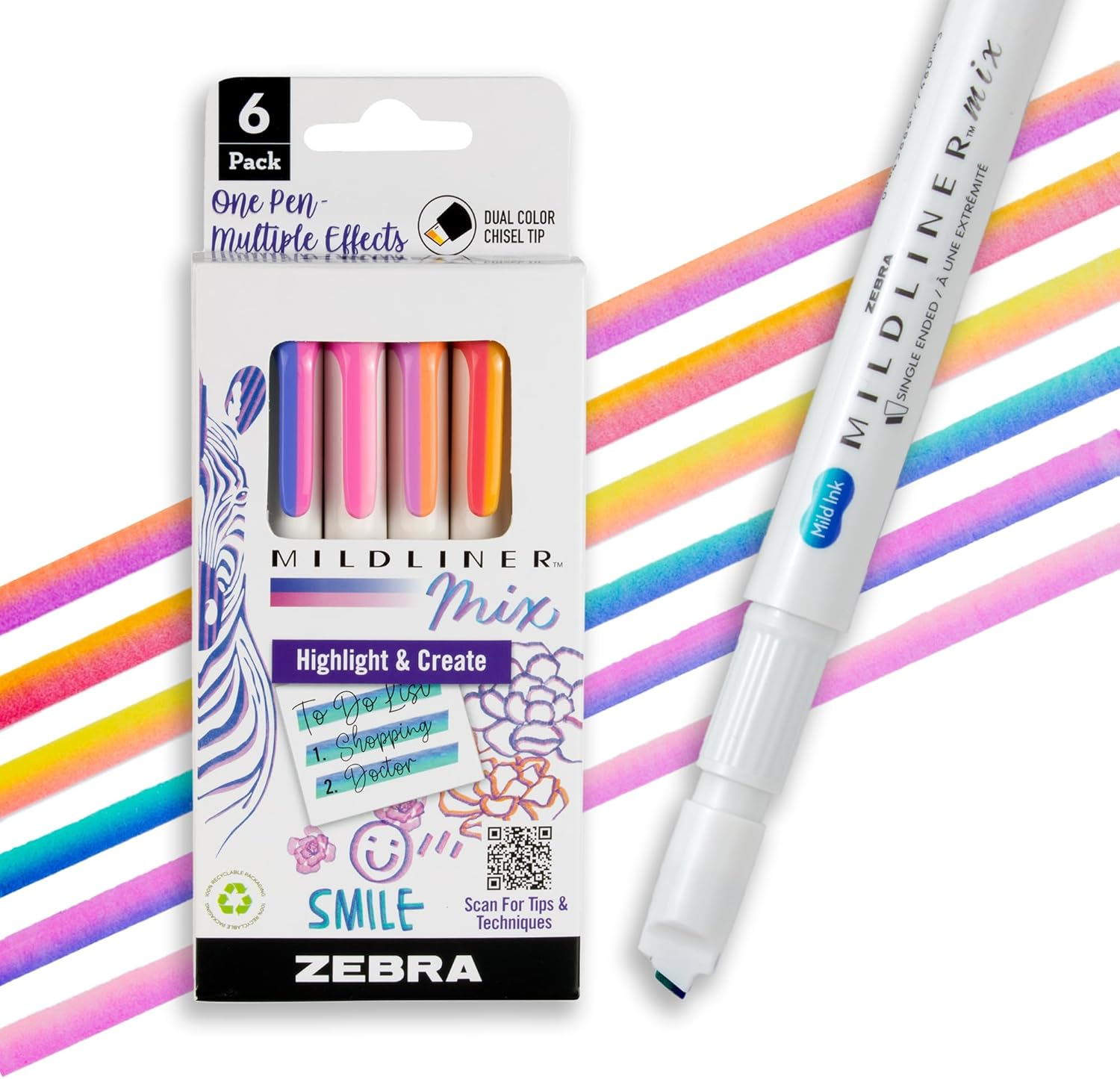 Zebra Pen Mildliner Double Ended Highlighter, Broad and Fine Point Tips, Assorted Neutral Vintage Ink Colors, 5-Pack, (78605)