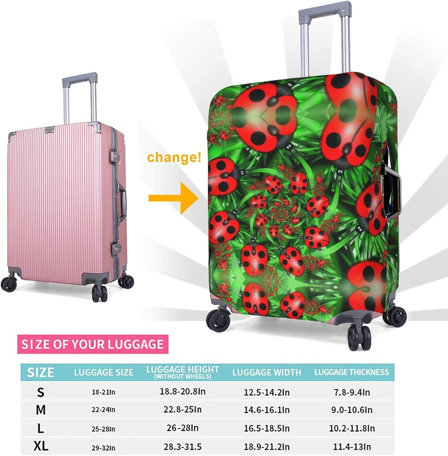 Obabo Dog Family Travel Luggage Cover,Washable Suitcase Cover Protector Anti-Scratch Suitcase Cover Fits 18-32 In, Red Ladybug, S image number 6