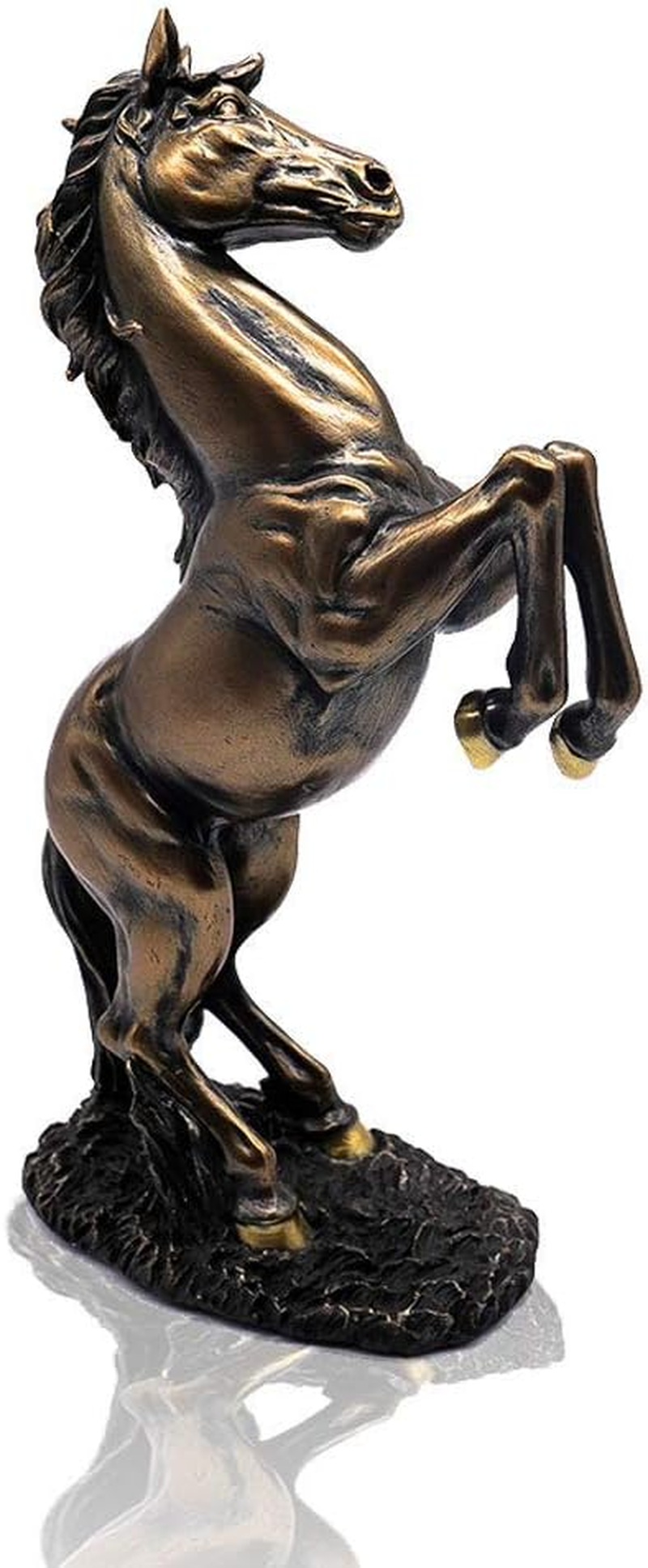 Lependor 12 Inch Standing Horse Resin Statue for Home Decor Animal Ornament Sculpture Rearing Horse Art Figurine Decorative Sculpture - Bronze