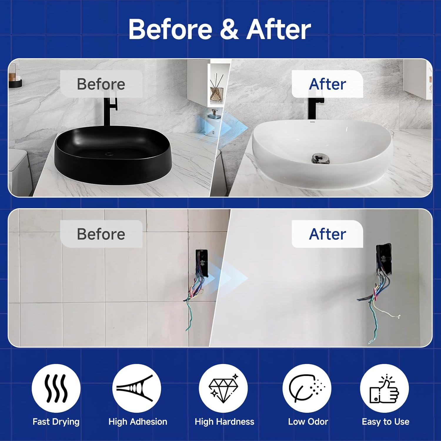 Tub and Tile Refinishing Kit with Tools, 1KG White Tile Paint Water Based & Low Odor, DIY Bathtub Paint, Easy to Use for Bathroom, Kitchen, Porcelain, Floor, Semi-Gloss White,50-60Sq.Ft image number 5