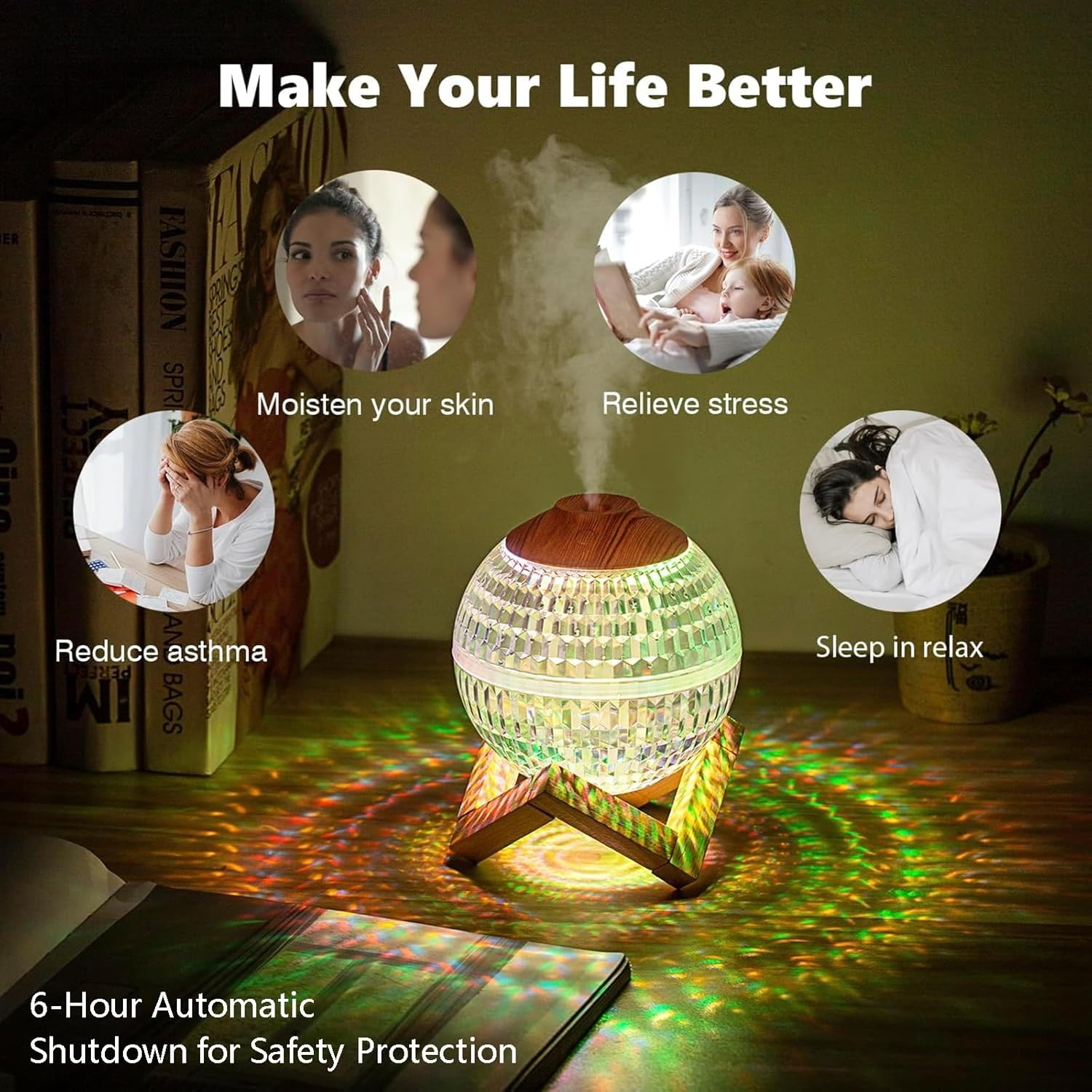 Crystal Ball Mini Mood Light - 7 Color LED Night Light Humidifier for Kids Bedroom & Parties | Auto Shut-Off, Super Quiet Personal Humidifier for Bedroom, Office, Kids, and Plants image number 3