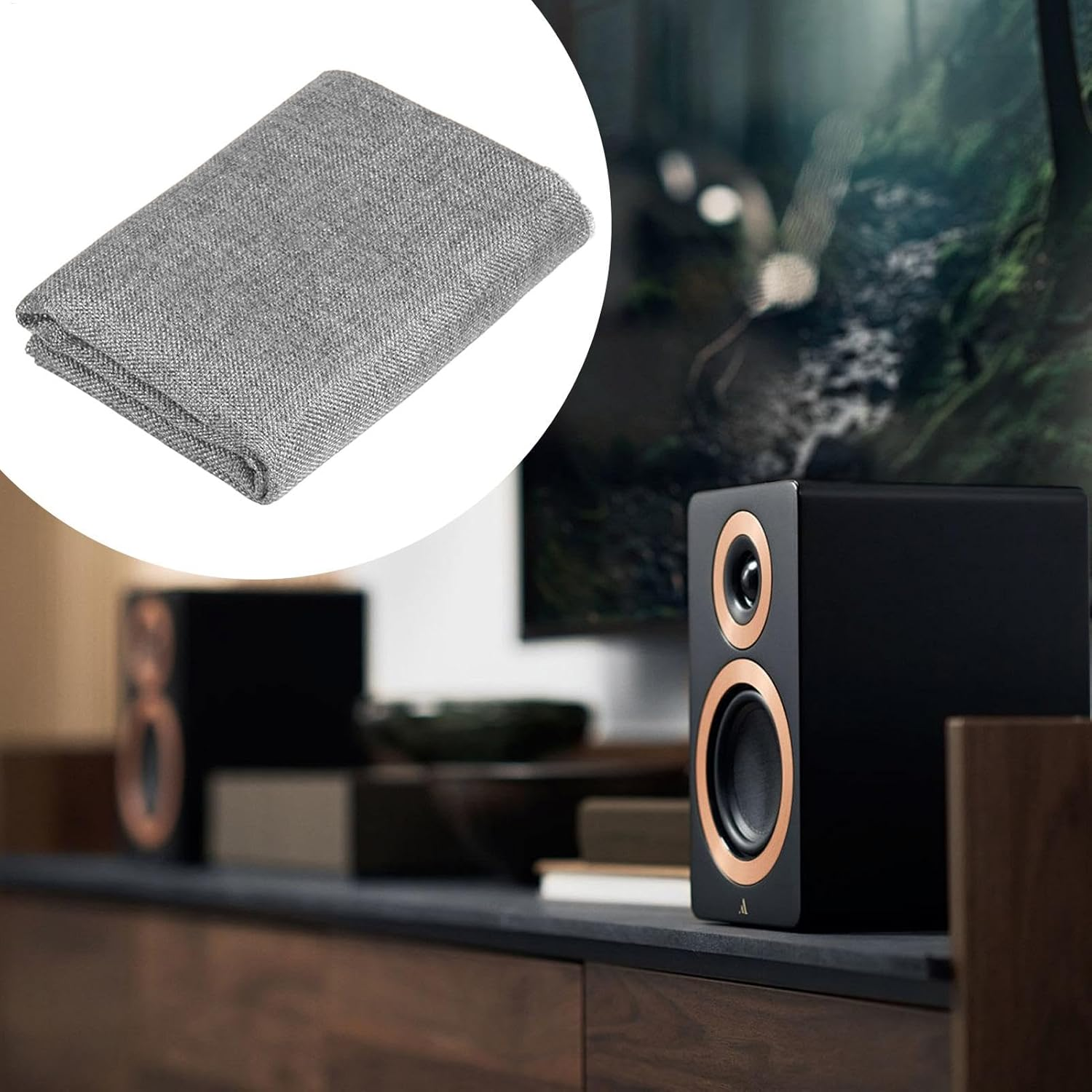 Hobngmuc Speaker Dustproof Mesh Cloth | Transparent Mesh Cloth for Guitar Case | Great Sound Permeability Fabric Replacement for Audio Panels, Media Cabinet, Home, Stage - Khaki image number 7