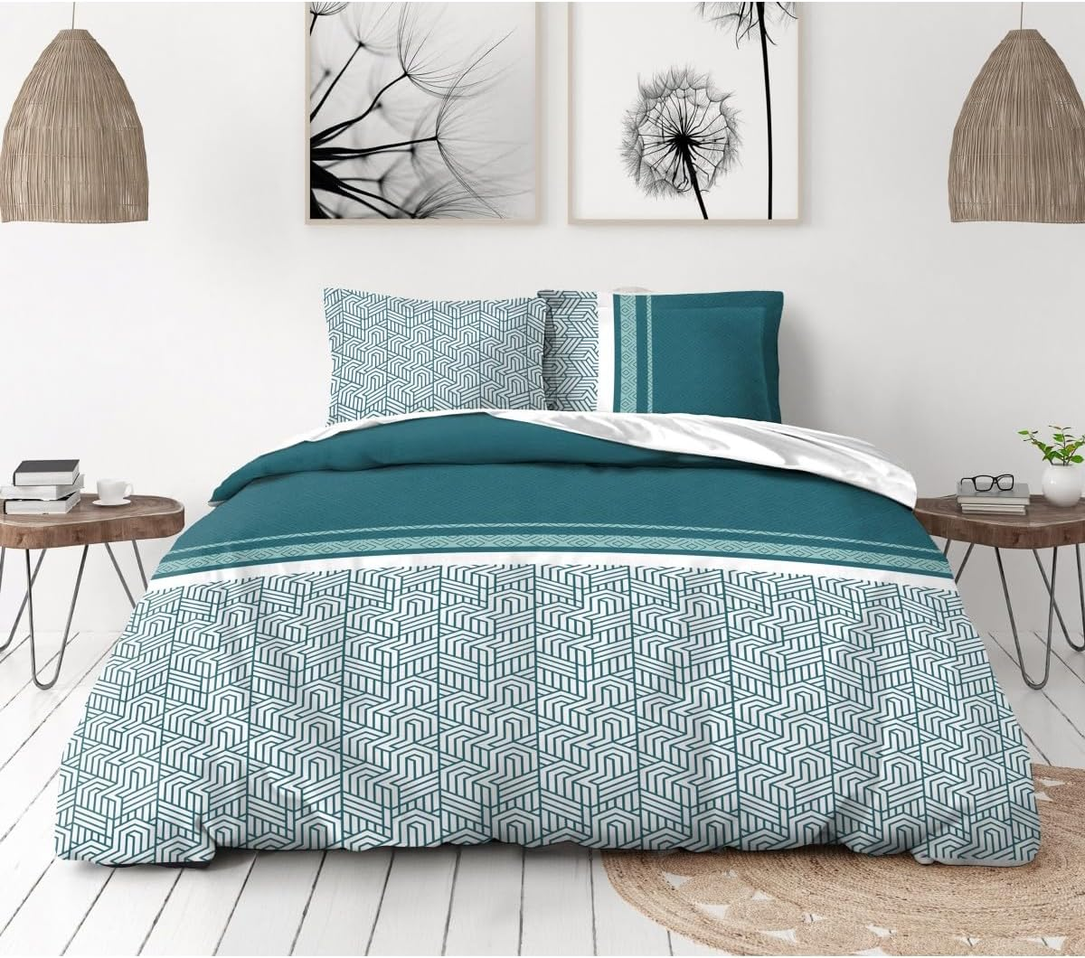 Home Linge Passion 3-Piece Bedding Set 220 X 240 Cm 100% Cotton 57 Thread Count Tilt Fir Celadon (HP-62558) image number 6