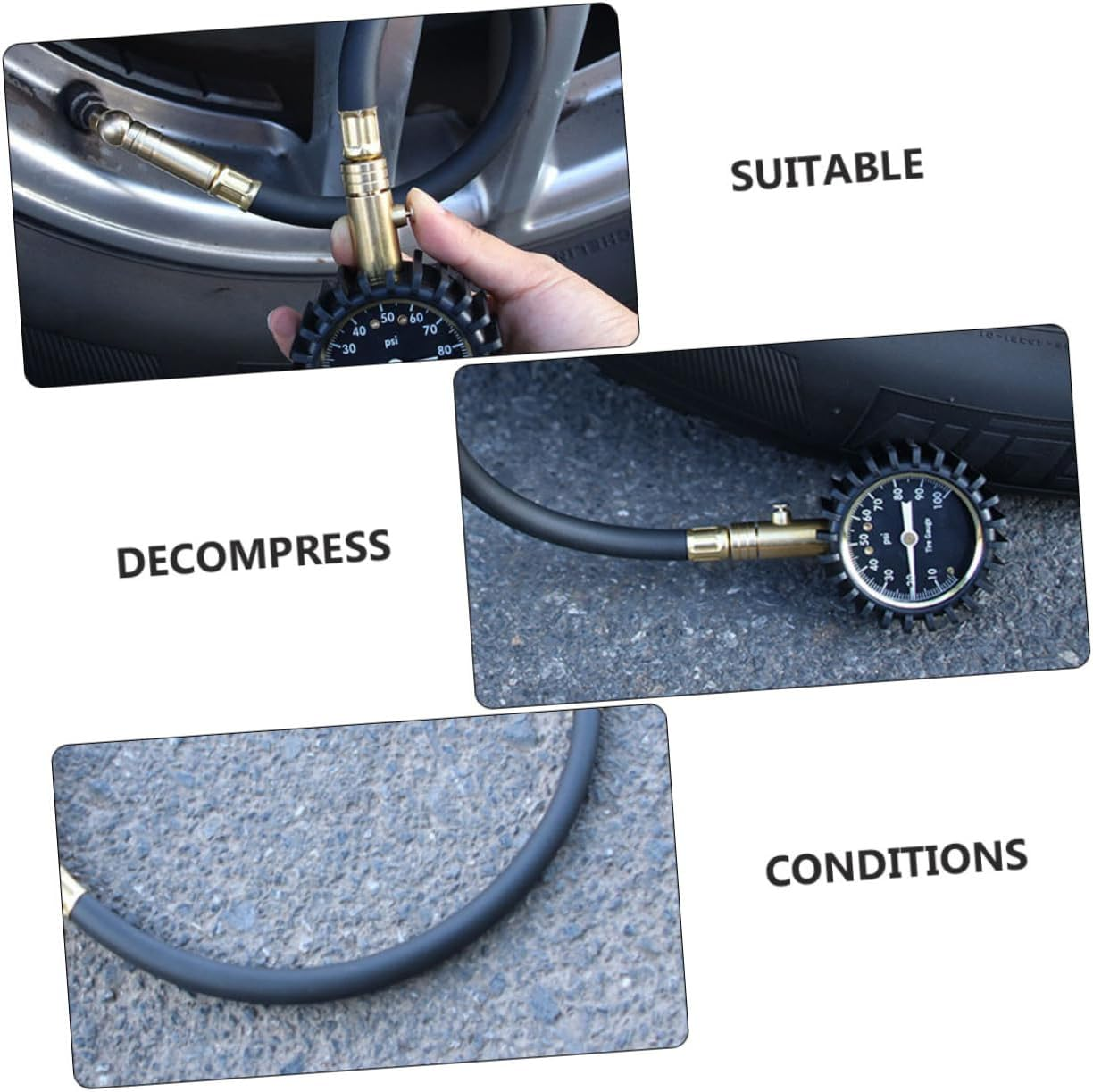 HORIALENCE Car Tire Pressure Gauge Air Tire Compressor with Flexible Copper Gold Tyre Gauge Inflator for Automotive image number 3
