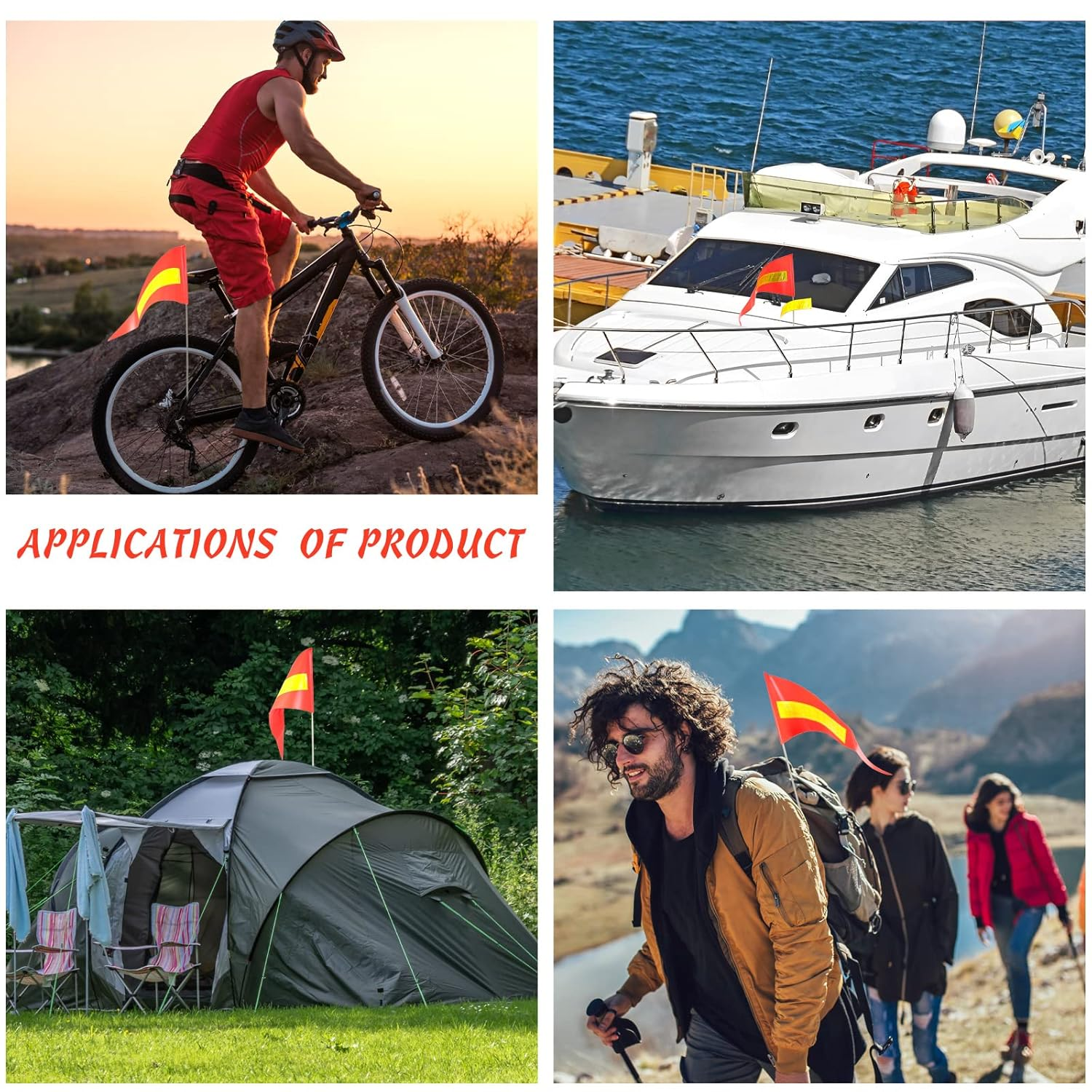 Breling 2 Pieces Replacement Safety Flag Pennant High Visibility Bike Safety Flag with Pole Tear-Resistant Waterproof Bicycle Decor for Bicycle Electric Car Outdoor Tent(Orange and Yellow) image number 3