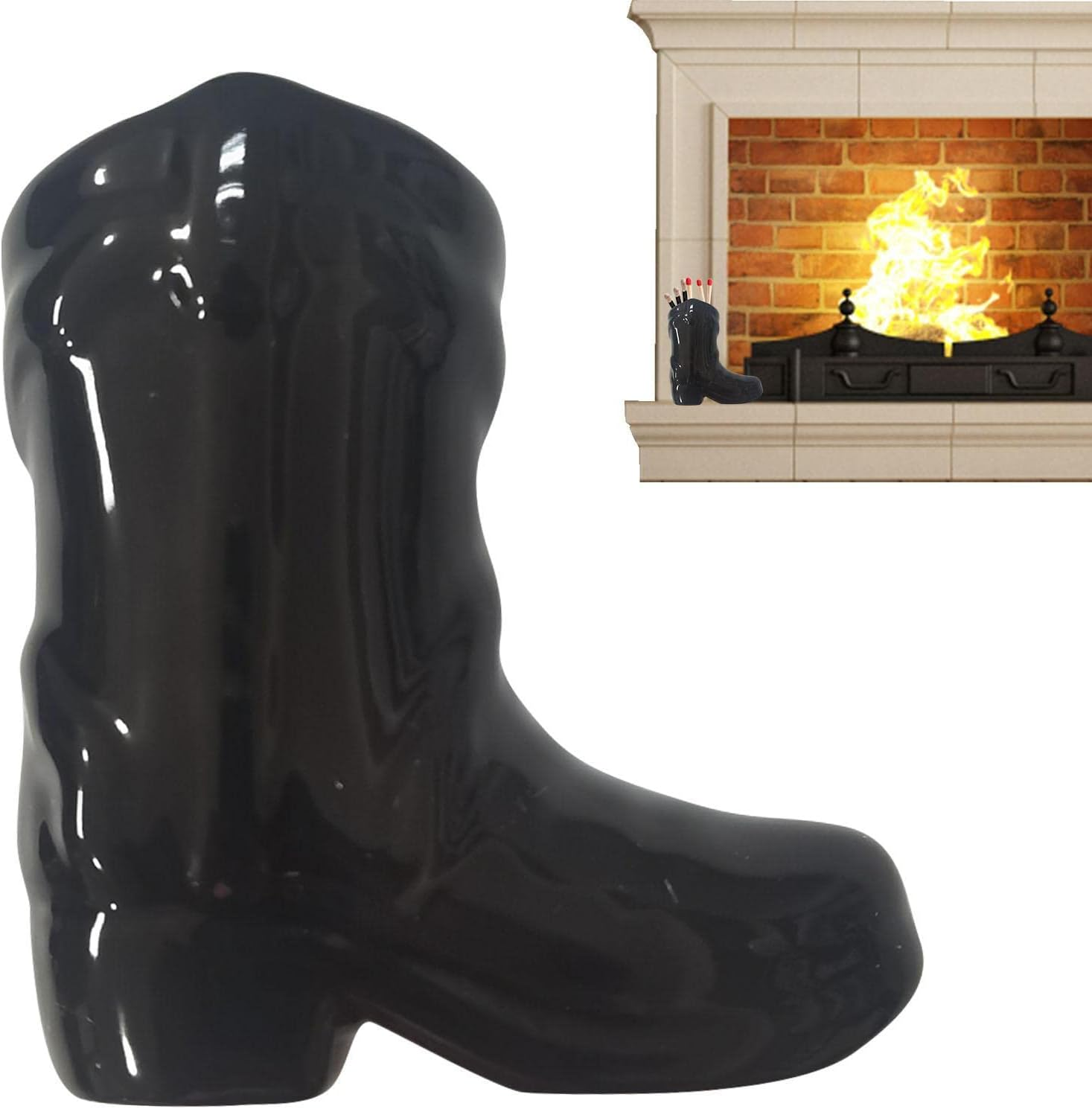 Boot Matchstick Holder - Long Match Sticks Holder - for Candle Fireplace Kitchen Long Match Stick Holder with Bottom Igniter Borato