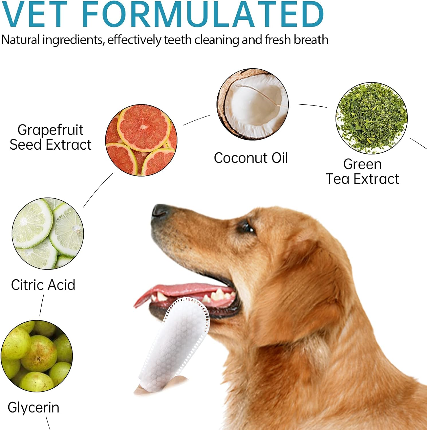 Dog Dental Wipes for Cats & Dogs Teeth Cleaning - Safe Vet Approved, Breath Freshener, Tartar Remover, All Natural Organic, 50Ct Pre-Soaked Finger Wipes image number 2