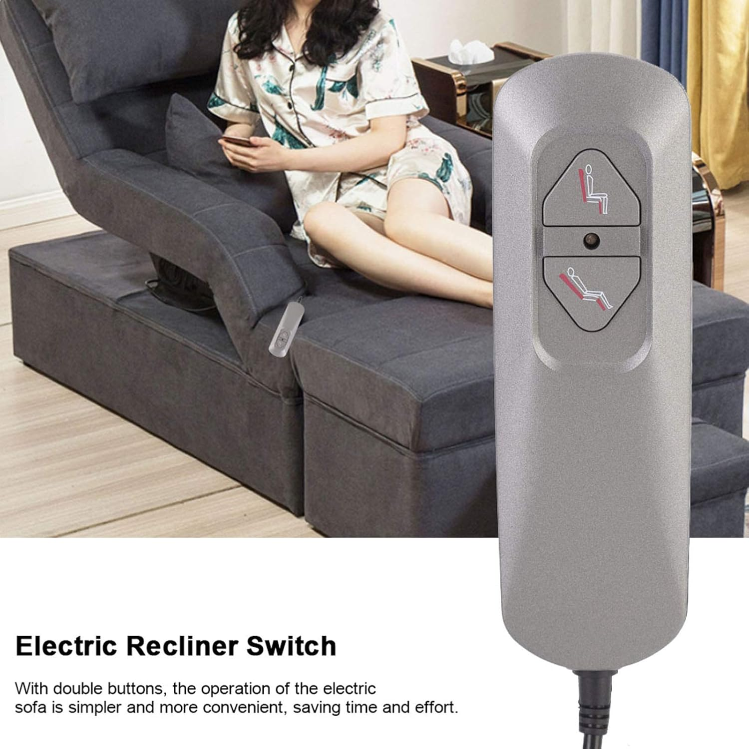 Chair Lift Manual Controller, Electric Touch Switch Recliner Chair Sofa 2 Button Remote Control Hand Control Switch Controller Power Recliner Switch 5A image number 3