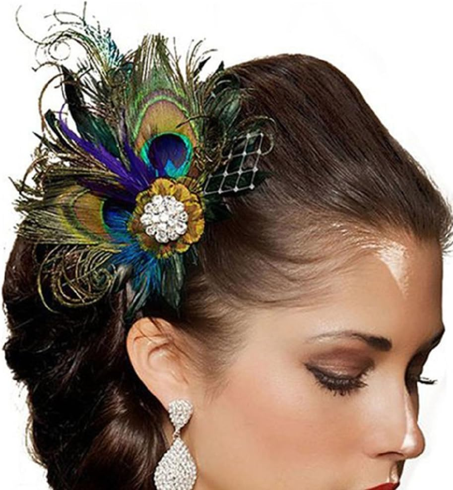 Leiothrix Unique Peacock Feather & Rehinestone Hair Pins for Women and Girls Apply to Party Evening Costume image number 2