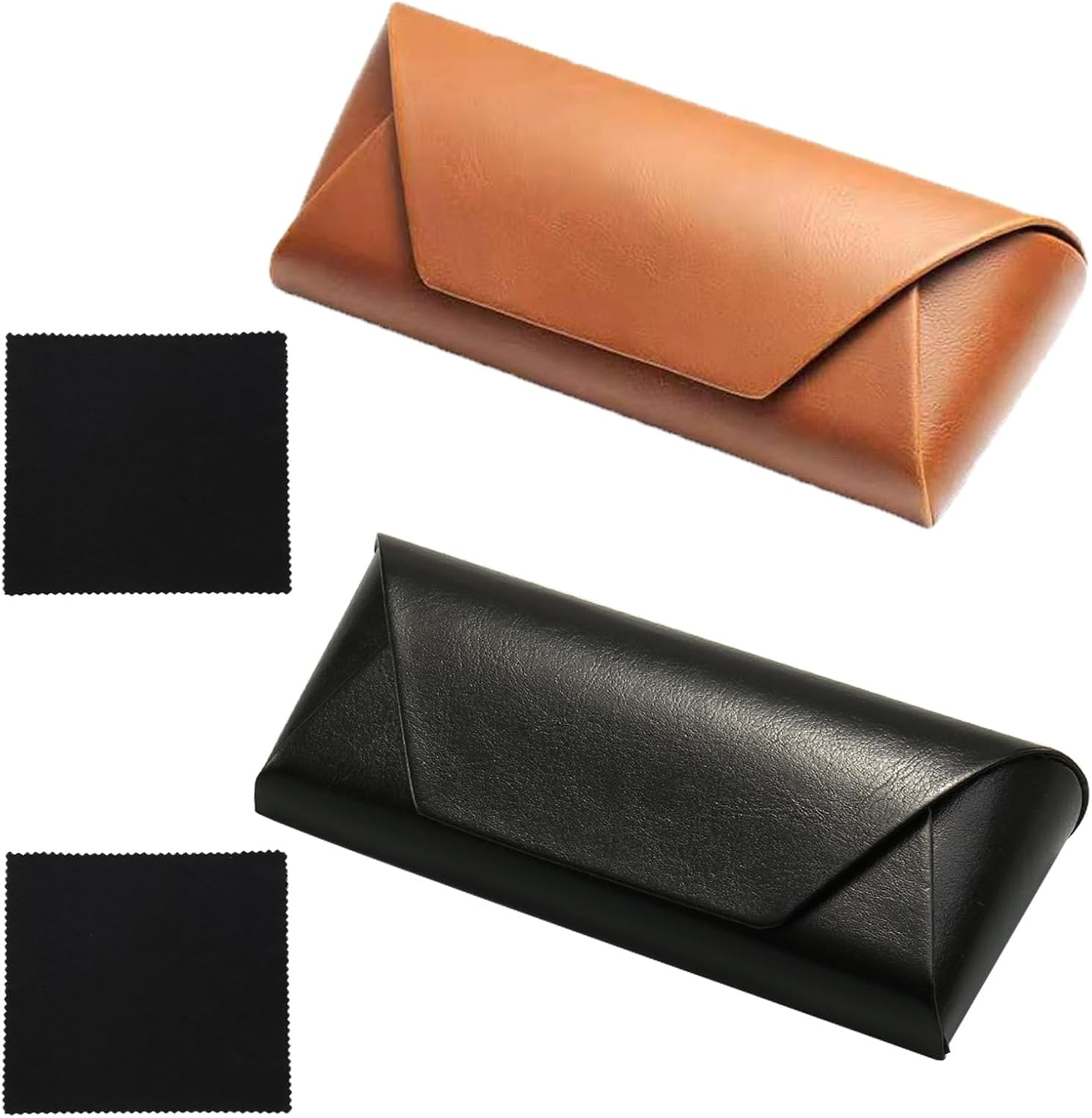 Lopsity 2PCS Eyeglass Case Hard Shell Sunglass Case Eyeglass Case Portable Lightweight PU Leather Case for Men Women with Cleaning Cloths