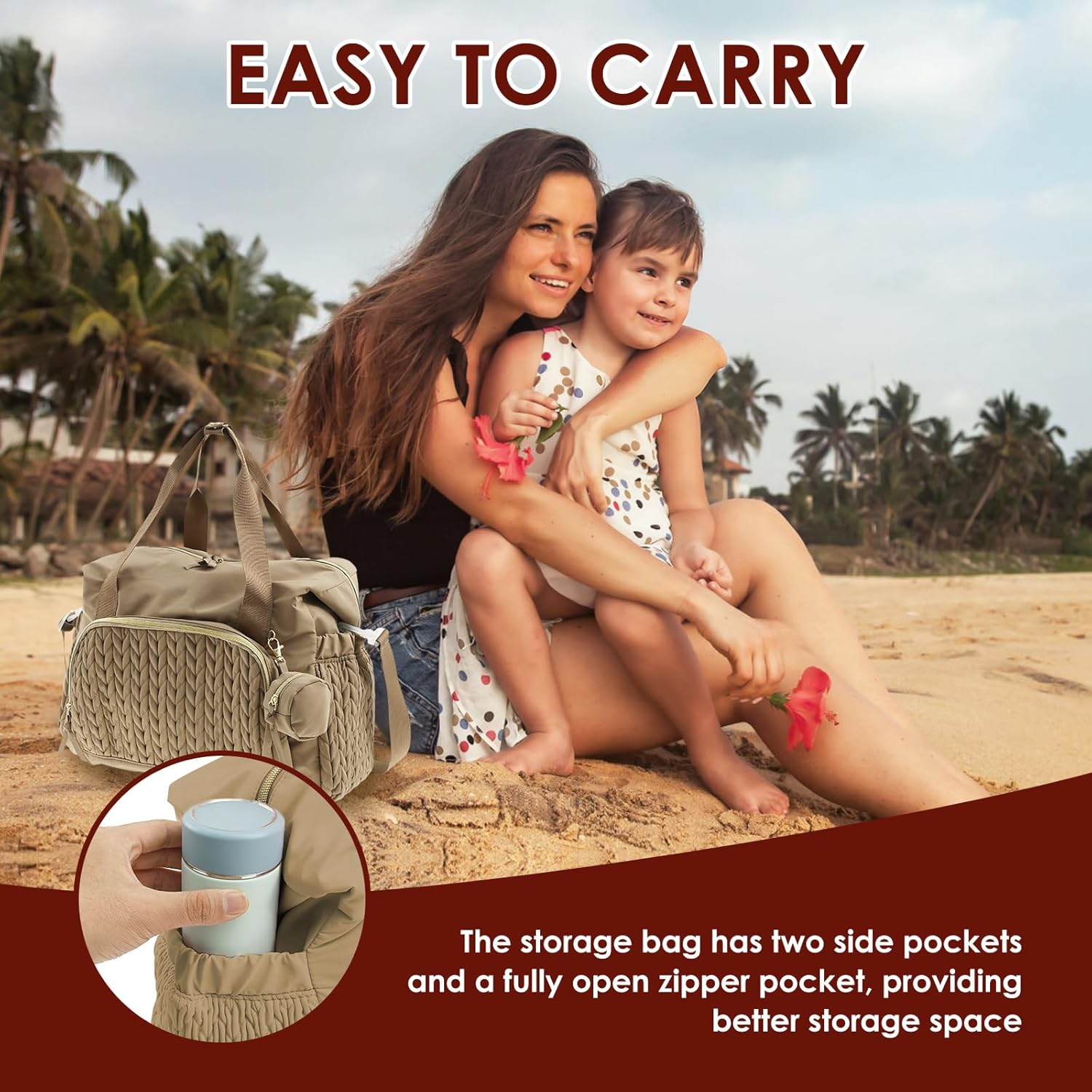 Diaper Bag Tote Sturdy Kids Diapers Bag Versatile Traveling Diaper Bags Portable Baby Bag with Pacifier Case Easy to Clean Mom Hospital Bag image number 3