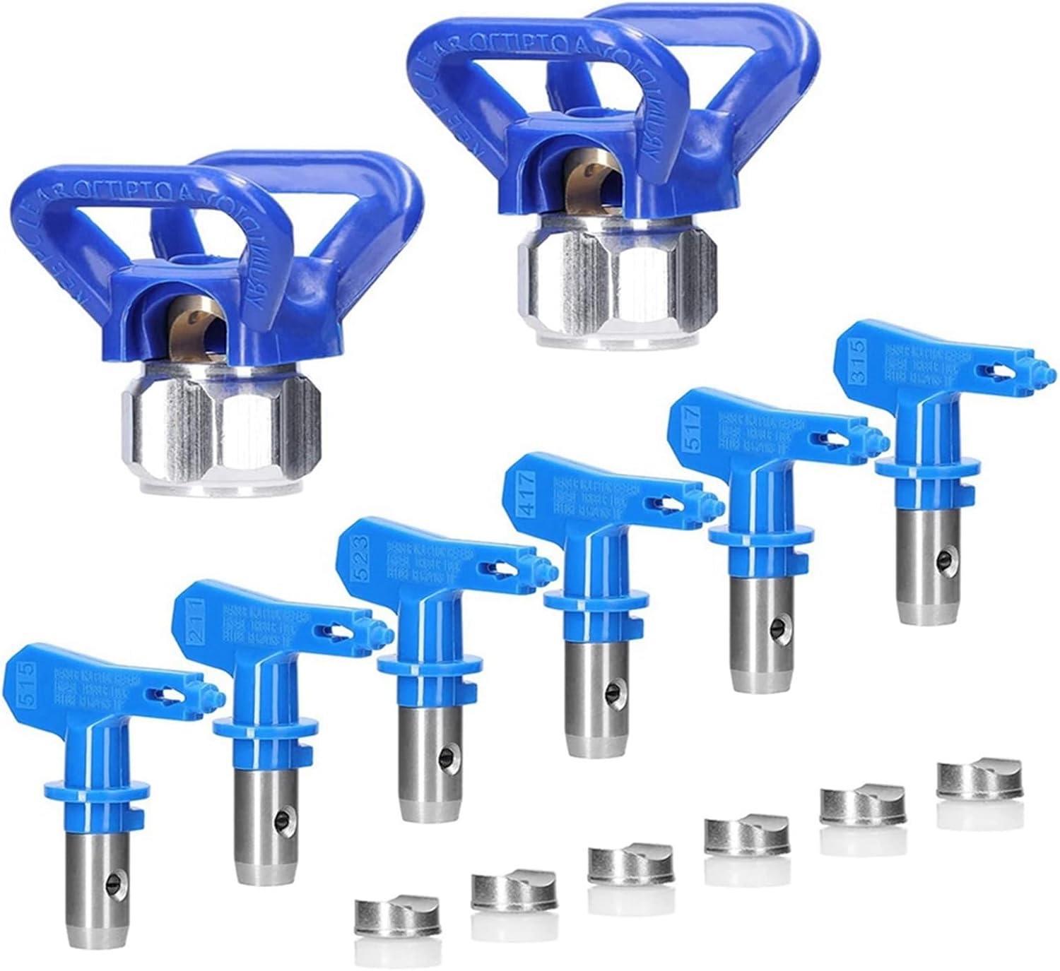 Vmitejoe 6Pc Tips Paint Sprayer Nozzle Tips Reversible Airless Blue with 2Pc Nozzle Seats for Airless Sprayer