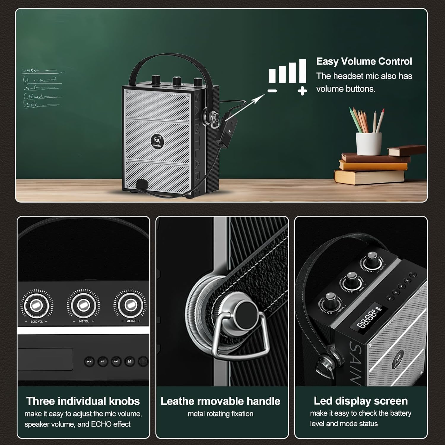 Winbridge Portable Pa Sytem with Wireless Microphone 40W, Bluetooth Speaker and Microphone System, Wireless Voice Amplifier for Teachers, Indoor/Outdoor Events S98 - S98 image number 4