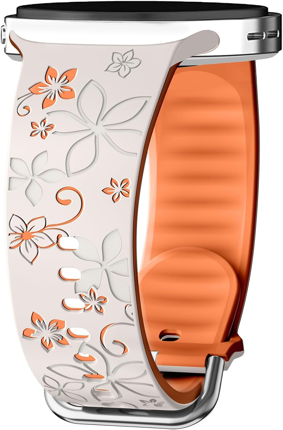 Flower Engraved Strap for Samsung Galaxy Watch 8 40Mm 44Mm/Galaxy Watch 8 Classic 46Mm Band Women,No Gap Soft Cute Floral Silicone Two-Tone Wristband