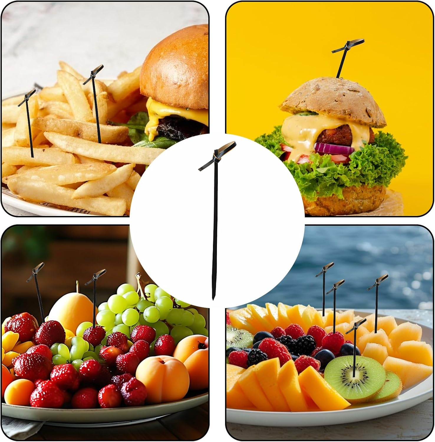 200Er Pack Cocktail Picks, Toothpicks for Appetizers, Natural Bamboo Knot Skewers, Mini Food Sticks, Fancy Tooth Picks for Fruit,Charcuterie,Cocktail Garnish Accessories, Party Supplies (Black, 9Cm) image number 2