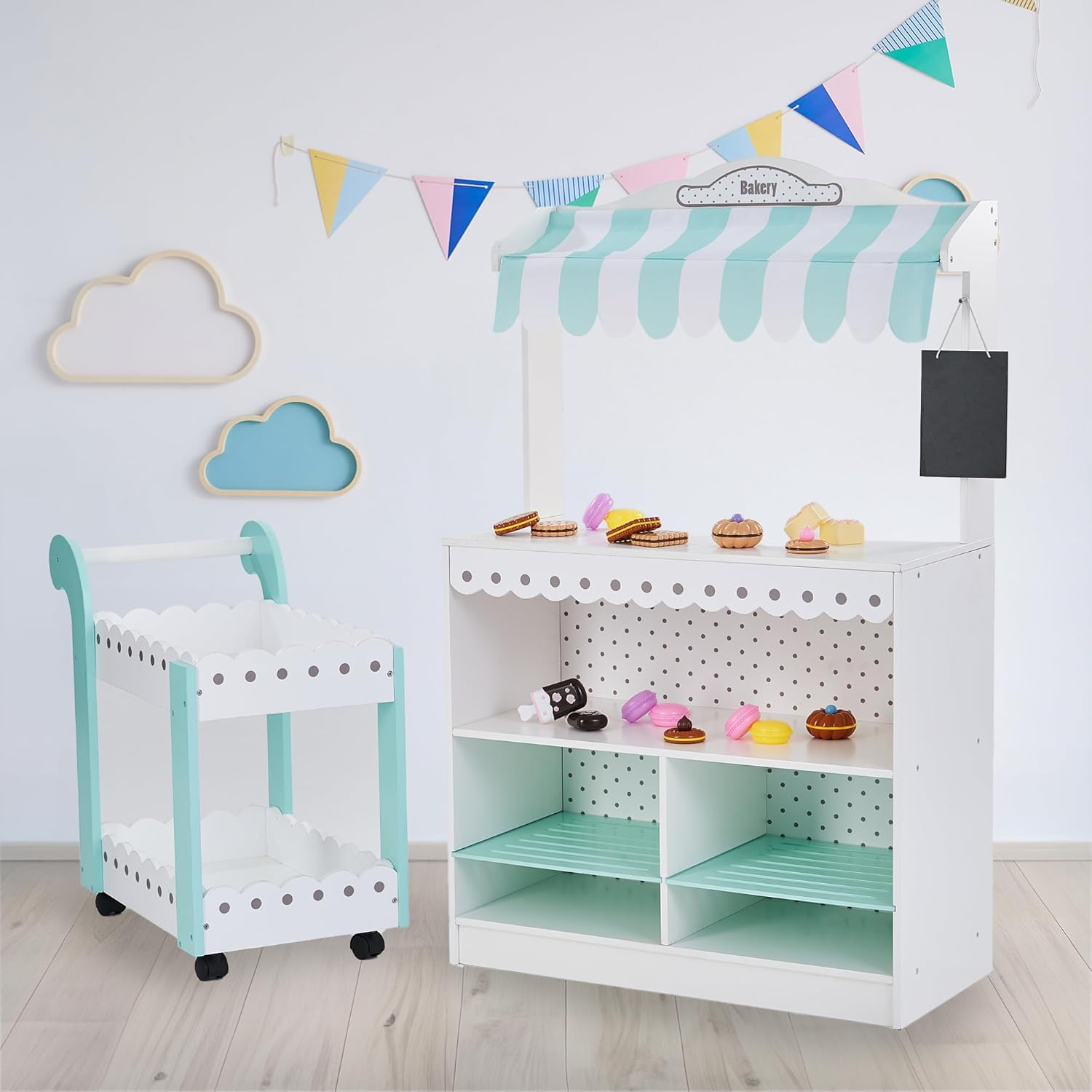 Teamson Kids - My Dream Bakery Shop Dessert Stand - White/Petrol image number 6