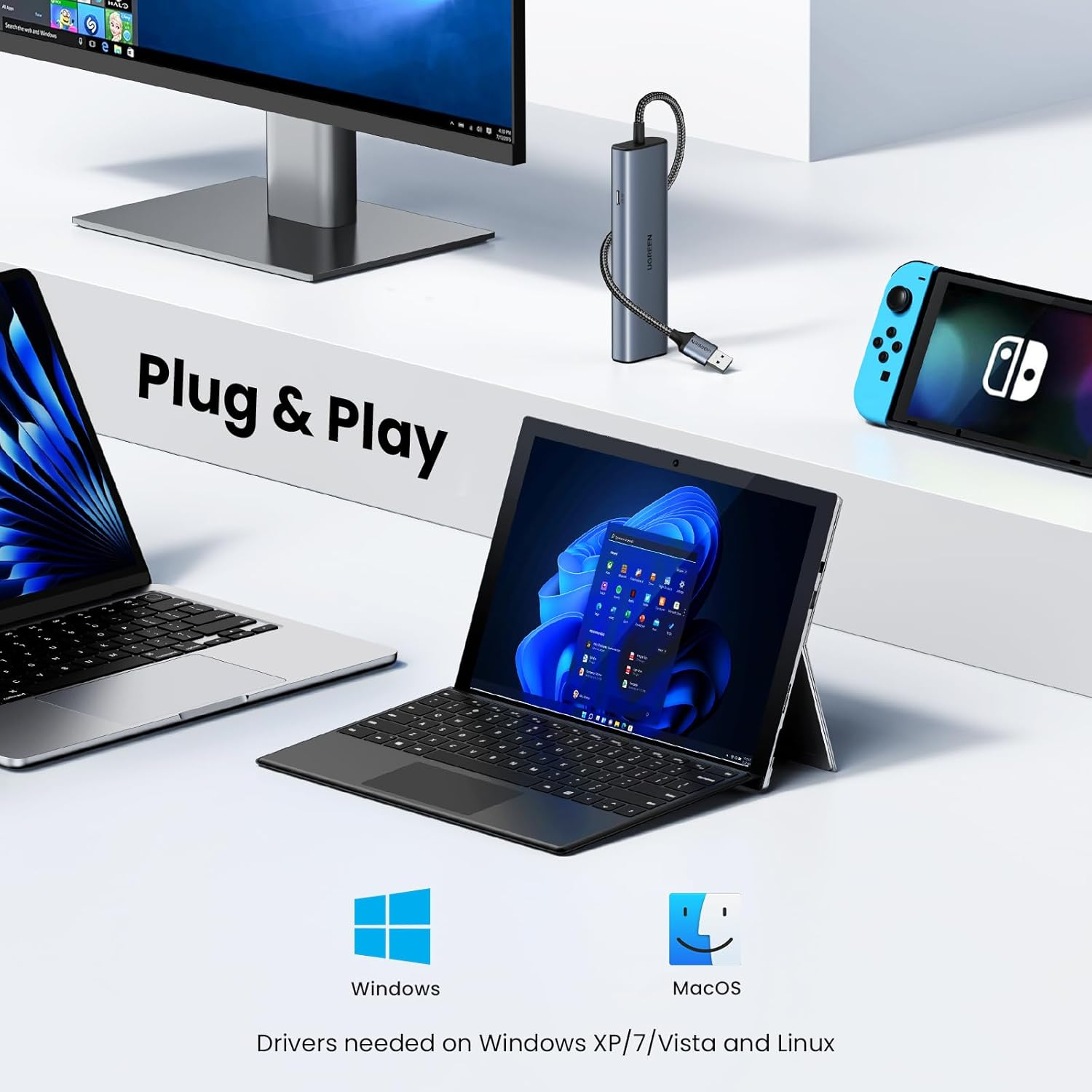 UGREEN 10Gbps USB Hub Ethernet Adapter, 5 in 1 Splitter Network Adaptor LAN Internet Connector for Laptop PC Switch image number 2