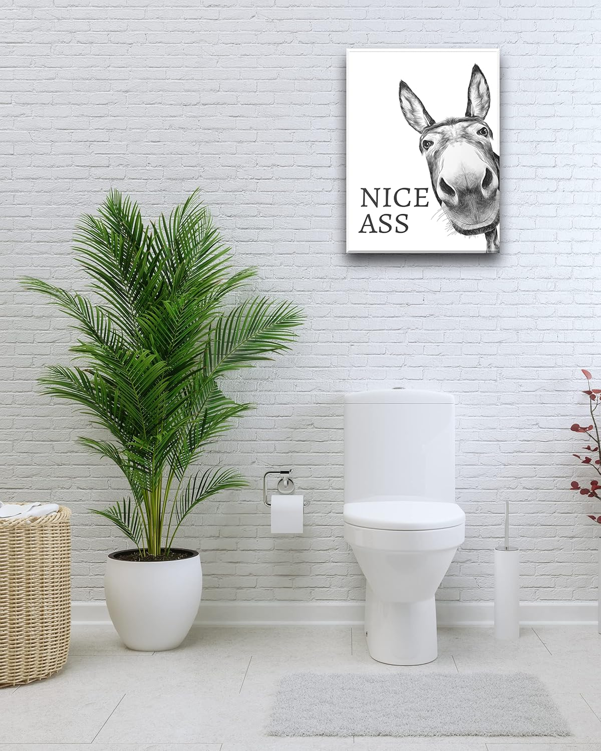 UPWOIGH Donkey Peeping Bathroom Wall Art,30X40Cm,Black and White Wall Decor,Waterproof Wood Framed Canvaswall Art,Cute Funny Animal Print for Bedroom,Kids Room,Fwashroom,Toilet - 1 Pack image number 4