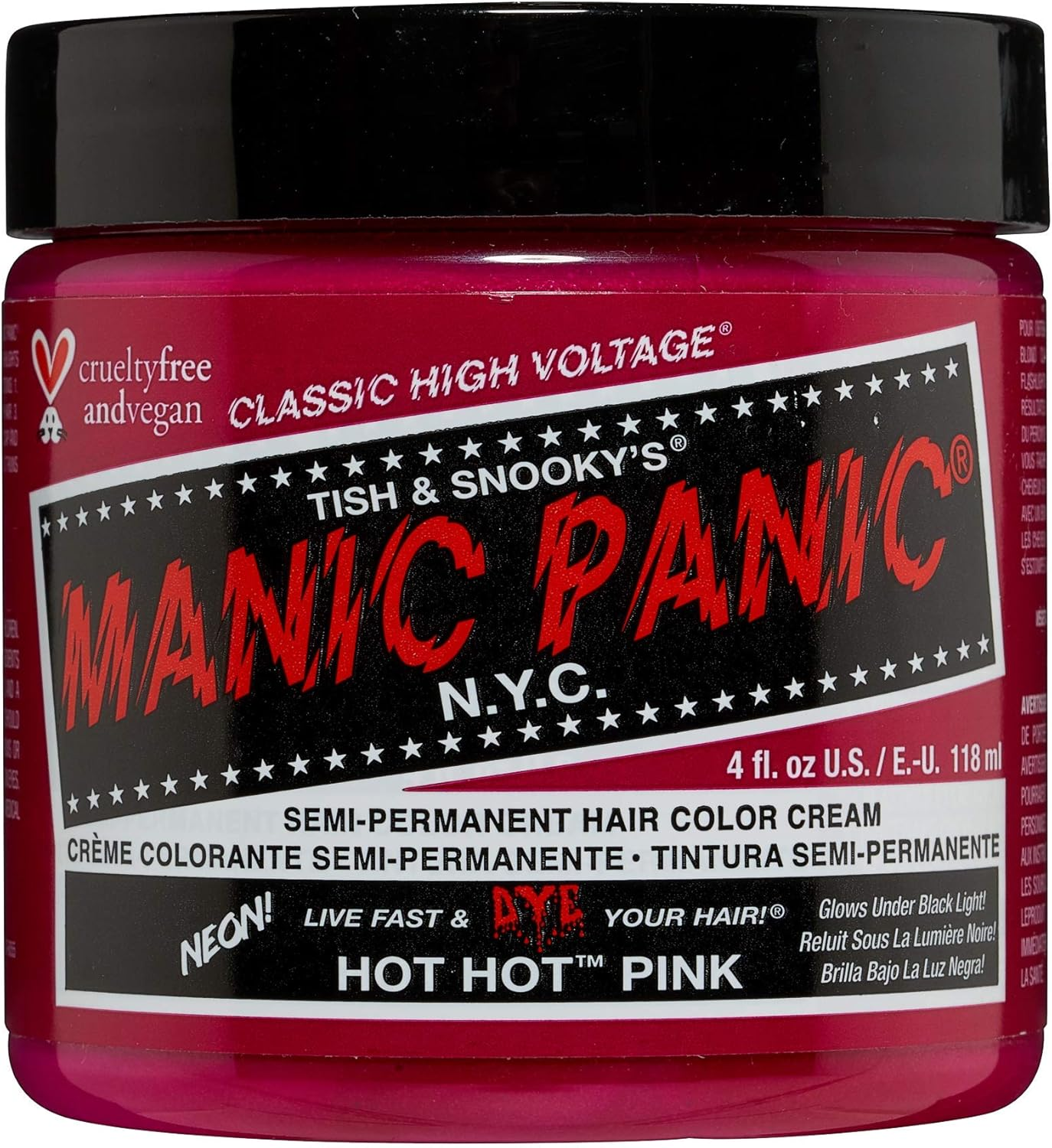 MANIC PANIC Classic Hot Hot Pink Semi Permanent Hair Color - Neon Pink Hair Dye for Women & Men That Lasts 4-6 Weeks - Vegan, Ammonia & Cruelty-Free - Create & Mix Custom Shades (4Oz)