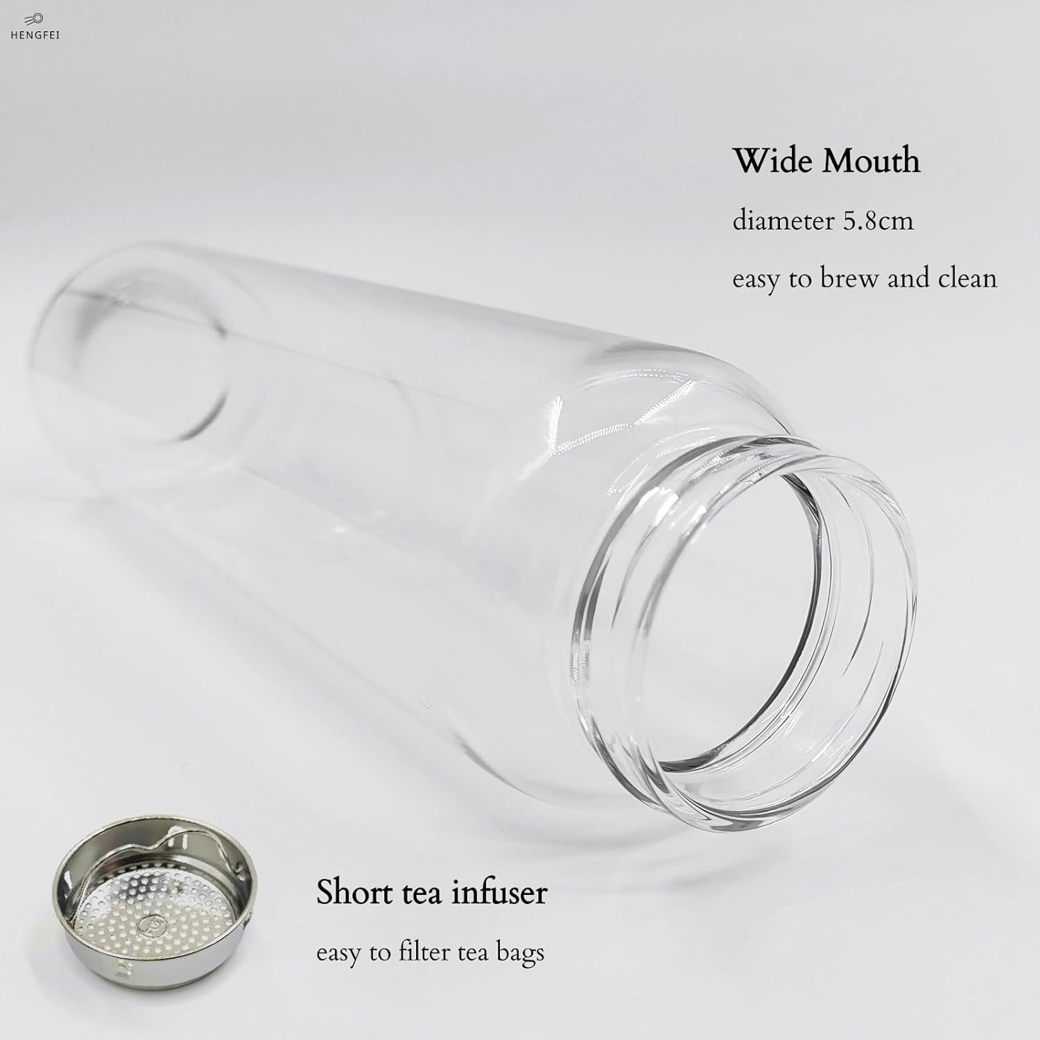 HENGFEI Glass Water Bottle 1L with Steel Lid，Clear Borosilicate Glass Drink Bottle with Infuser and Travel Sleeve. image number 2