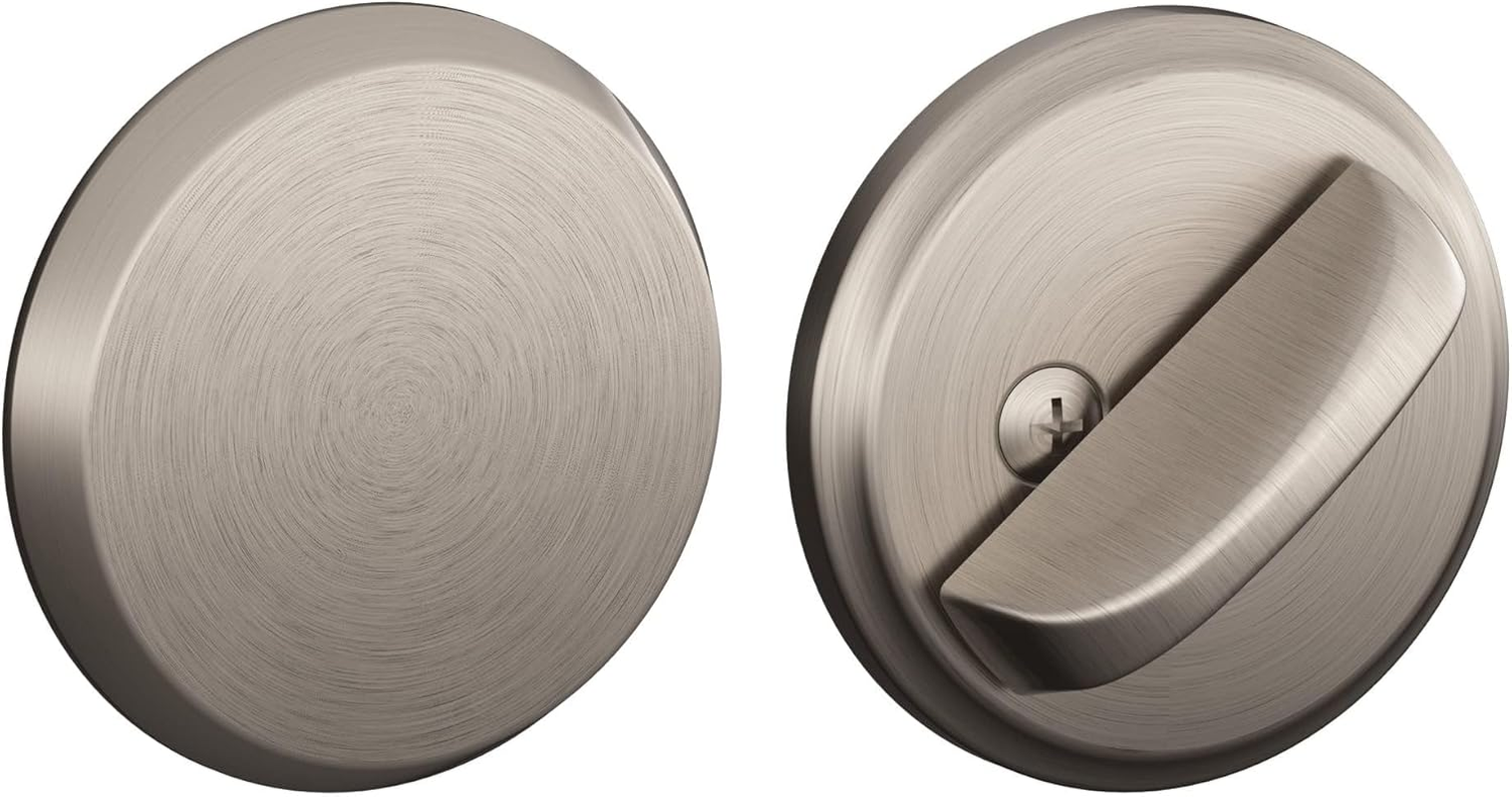 Schlage B81619 Satin Nickel Single Sided Residential Deadbolt with Thumbturn and outside Trim Plate from the B-Series image number 7