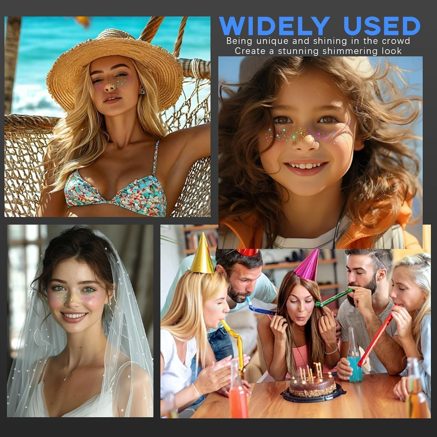 Glitter Freckles Face Tattoo, 12 Pcs Multichrome Holographic Sparkle Face Glitter Freckles Speckles Stickers, Waterproof Metallic Cute Star Temporary Tattoo Stickers Makeup Festival Rave Accessories image number 4