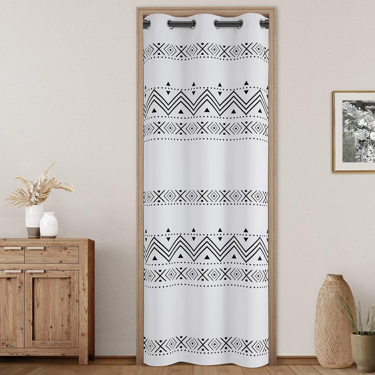 HOMEIDEAS Greyish White Doorway Curtains Privacy, Grommet Closet Curtain for Bedroom, 80 Inches Length Solid Blackout Door Cover Curtains, Tie Back Insulated Window Curtain Drape, 1 Panel