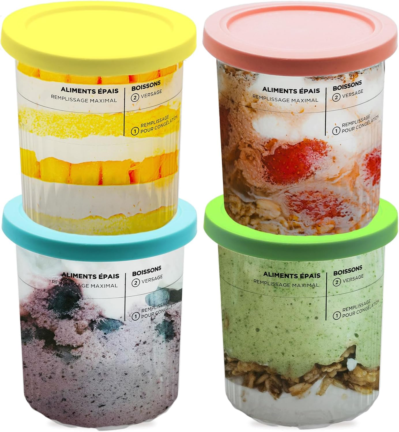 Containers Replacement for Ninja Creami Pints and Lids - 4 Pack, 24Oz Cup Compatible with NC501, NC500 Series Ice Cream Maker, BPA Free Dishwasher Safe Leak Proof image number 3