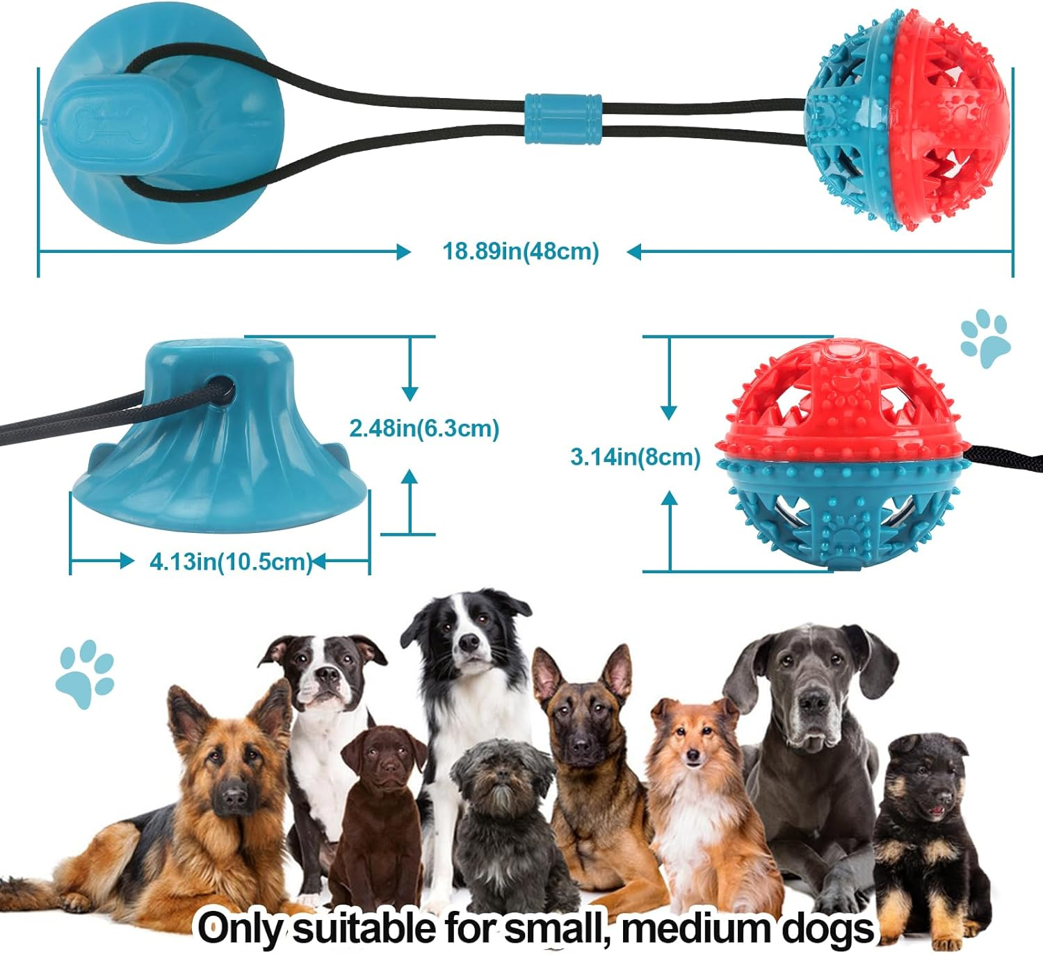 Rayouth Interactive Dog Toys, Suction Cup Tug of War Rope Toy, Puzzle Treat Dispensing Squeaky Ball Toy for Small Medium Breeds, Puppy Teething Toy for Boredom, Keep Them Busy, Mentally Stimulation image number 3