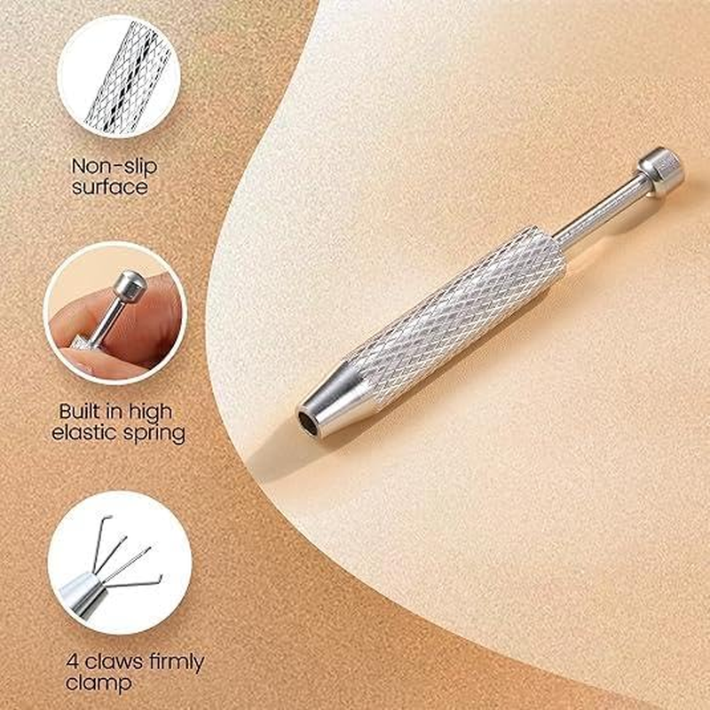 2 Pcs Piercing Ball Grabber and Piercing Changing Tool - Stainless Steel 4-Prong Tweezers - Suitable for Jewelry Making, Small Parts Pickup, and Piercing Ball Screw Tool (Silver) image number 3
