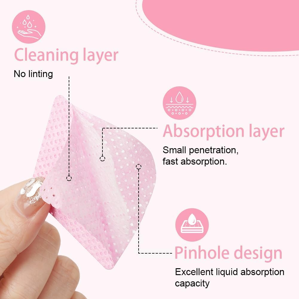 1000 Pcs Lint Free Nail Wipes, Disposable Nail Polish Remover Pads, Gel Polish Remover Pads, UV Gel Absorbent Remover Nail Wipes Meltblown(Pink) image number 2
