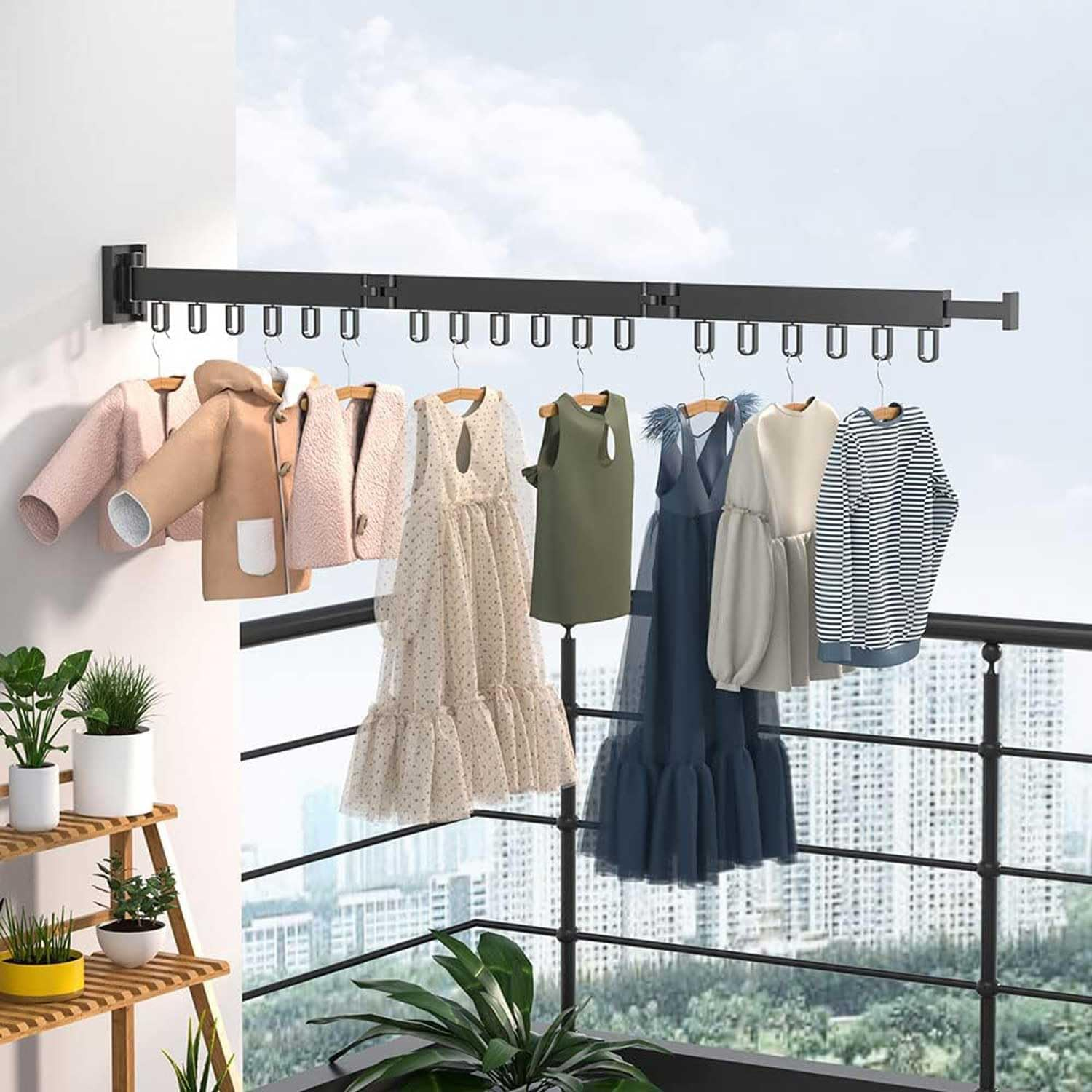Wall Mounted Drying Rack, Clothes Drying Rack Wall Mount, Collapsible Clothes Rack, Space Saver,Retractable Clothes Hanger Rack,For Balcony,Laundry,Bathroom,Bedroom (Tri-Fold) image number 1