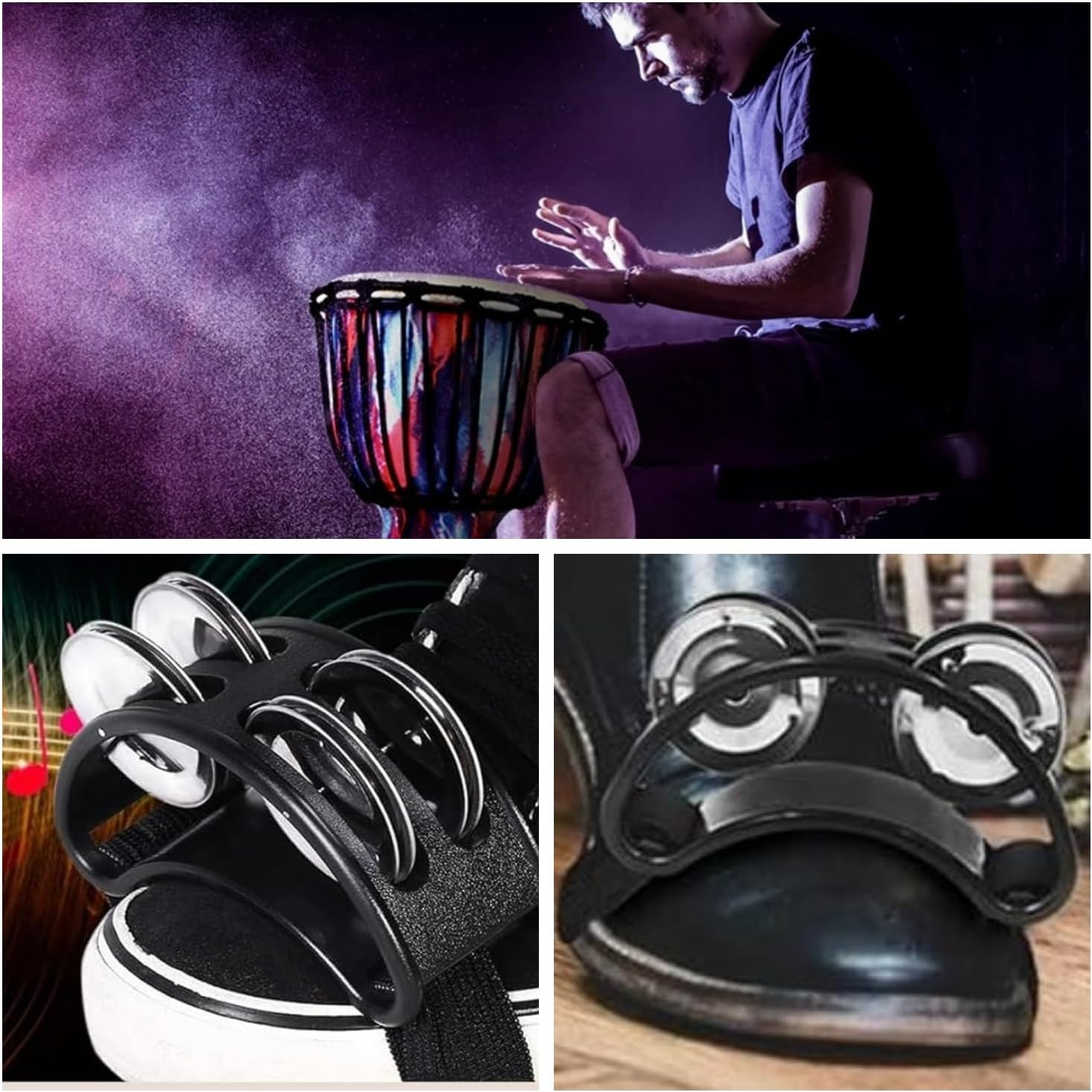 4 PCS Foot Tambourine Percussion,Foot Drum Set, Musical Instrument Drum, Percussion Instruments, Foot Tambourine Double Row Stainless Steel Jingles Foot Bell Accompaniment Instrument image number 6