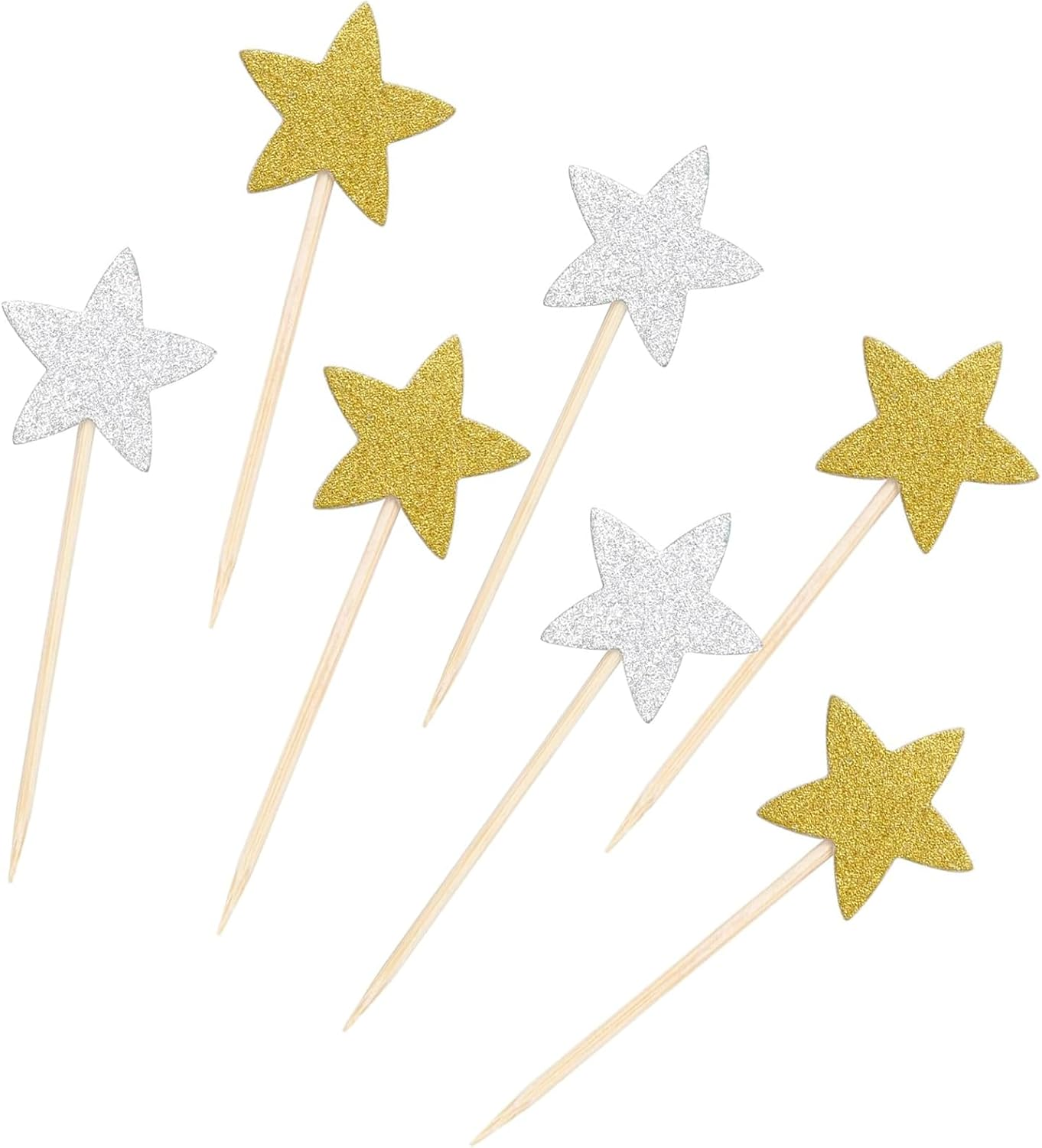 50 Pcs Star Cupcake Toppers Assembly Sparkling Star Cupcake Picks for Wedding Baby Shower Birthday Party Cake Decorations Supplies(Gold,Silver) image number 5