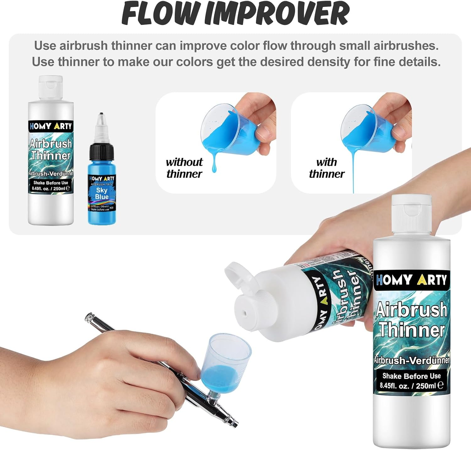 HOMY ARTY Airbrush Thinner - 8.45 Fl Oz, Water-Based Acrylic Paint Thinner, to Improve Color Flow for Shoes, Clothes, Metal and Plastic Models image number 3